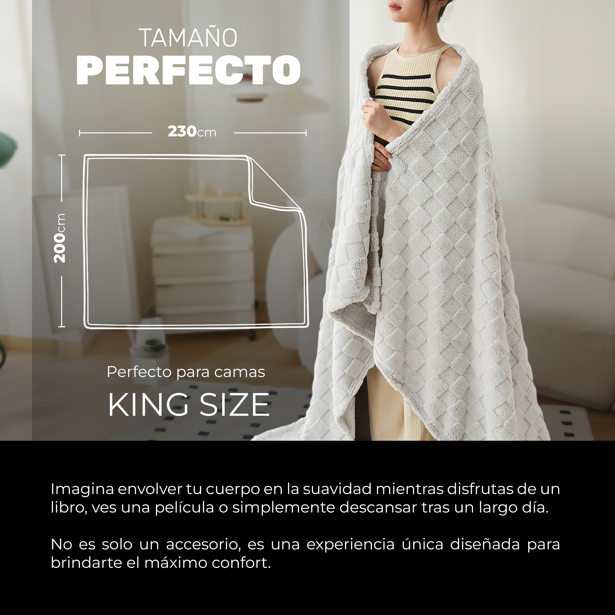 Foto 5 pulgar | Cobertor Cobija Squares Yellow Mellow King Size Suave con Relieve Ligera Tamaño 230x200cm  Blanco