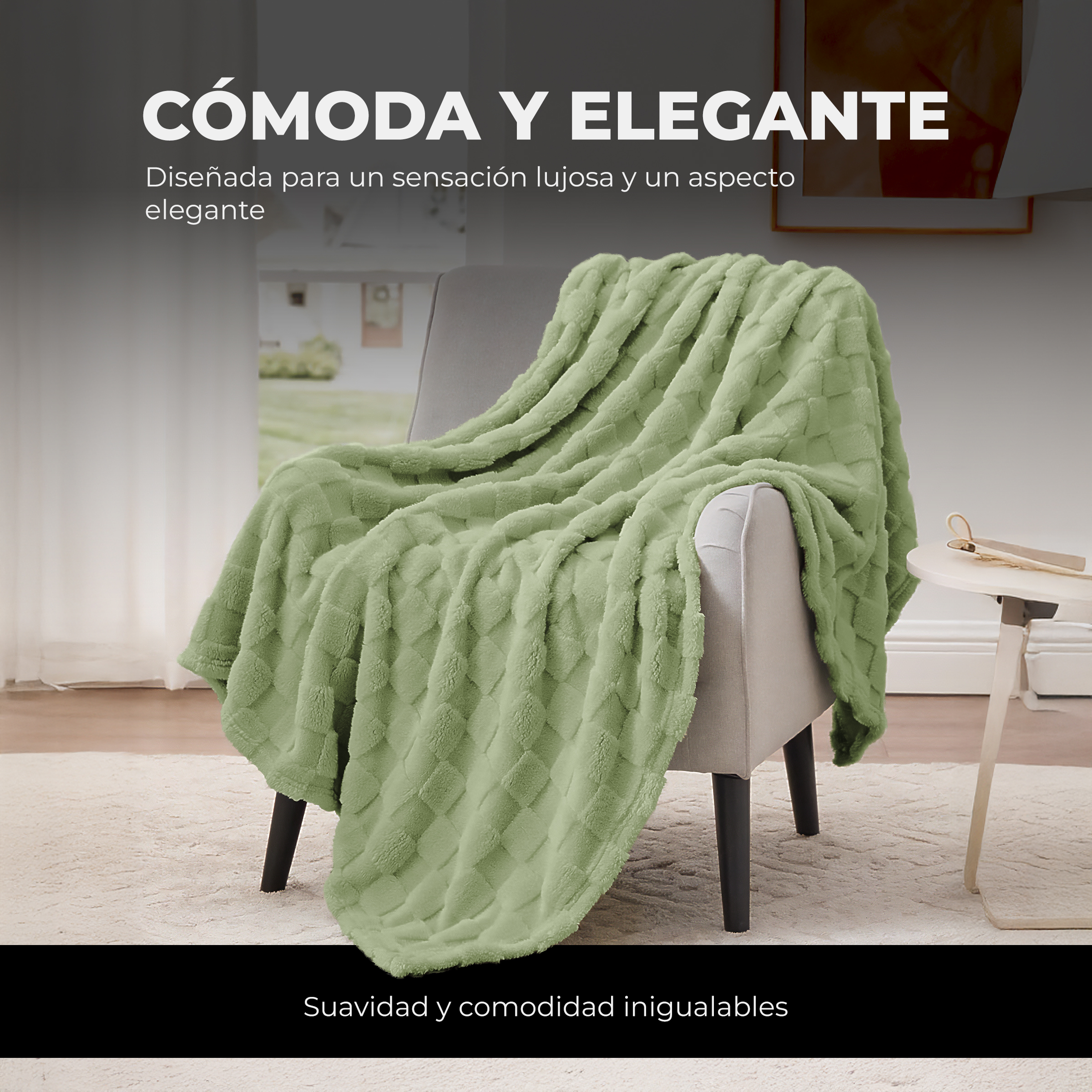 Foto 2 | Cobertor Cobija Squares Yellow Mellow Matrimonial Suave con Relieve Ligera Tamaño 200x150cm Verde