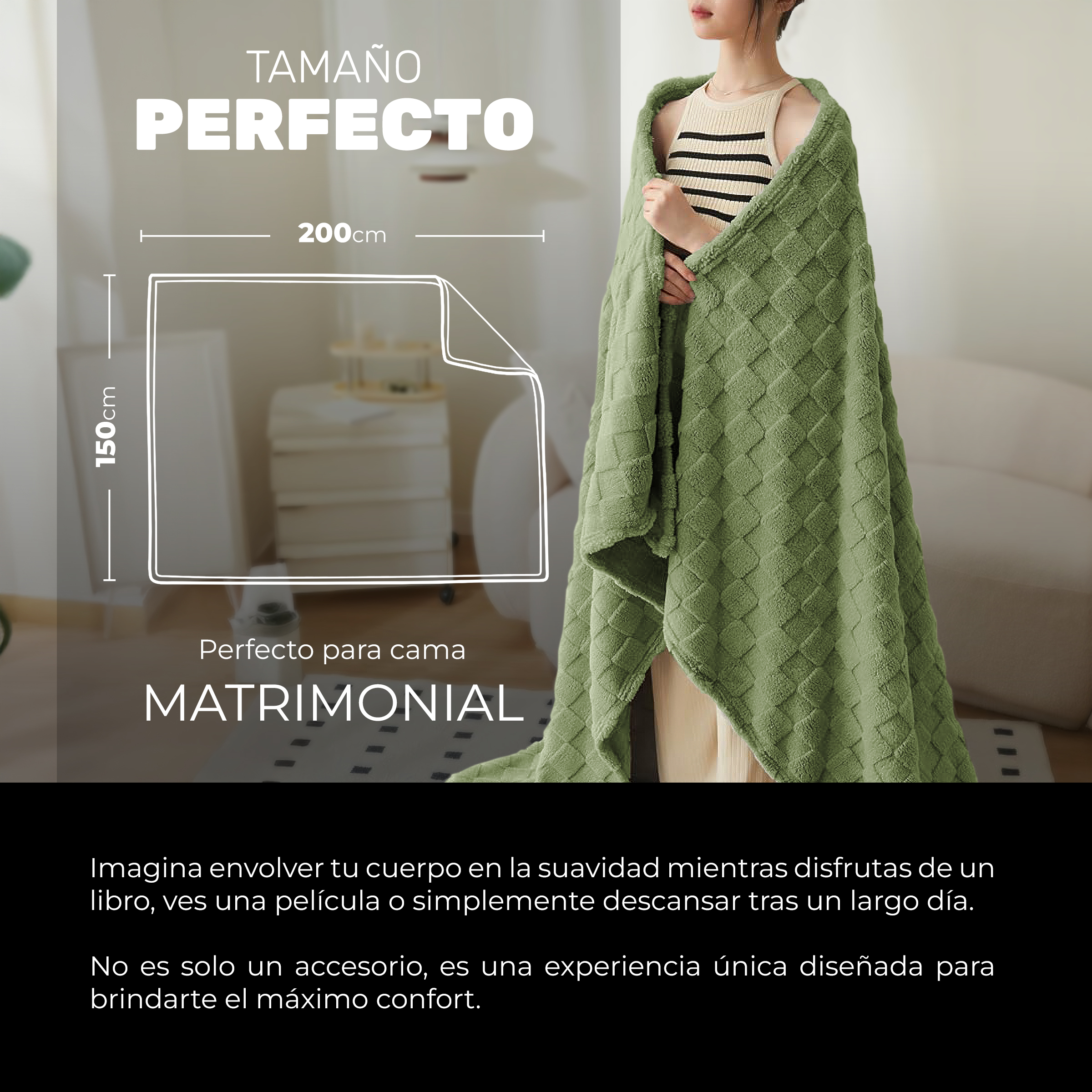 Foto 5 pulgar | Cobertor Cobija Squares Yellow Mellow Matrimonial Suave con Relieve Ligera Tamaño 200x150cm Verde