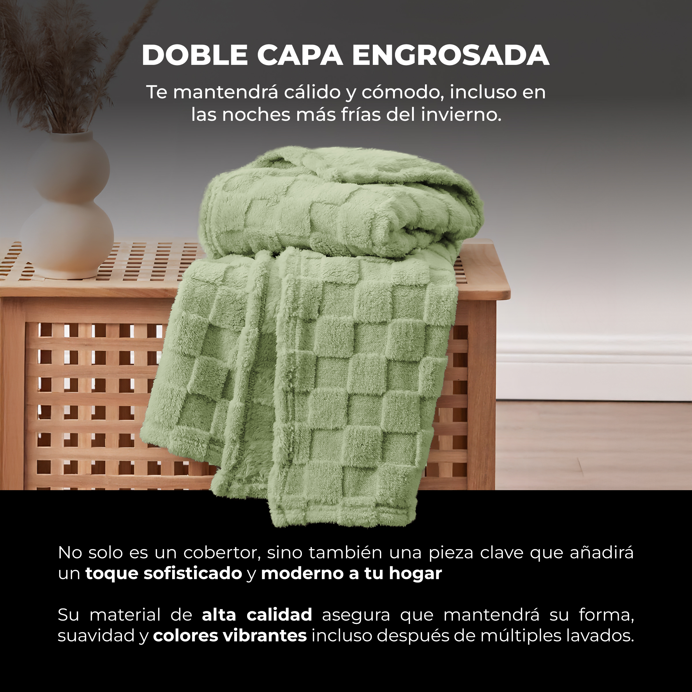 Foto 6 pulgar | Cobertor Cobija Squares Yellow Mellow Matrimonial Suave con Relieve Ligera Tamaño 200x150cm Verde