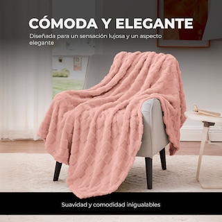 Foto 2 | Yellow Mellow | Cobertor Cobija Squares | Matrimonial | Suave | Con Relieve | Ligera | Tamaño 200x150cm (durazno)