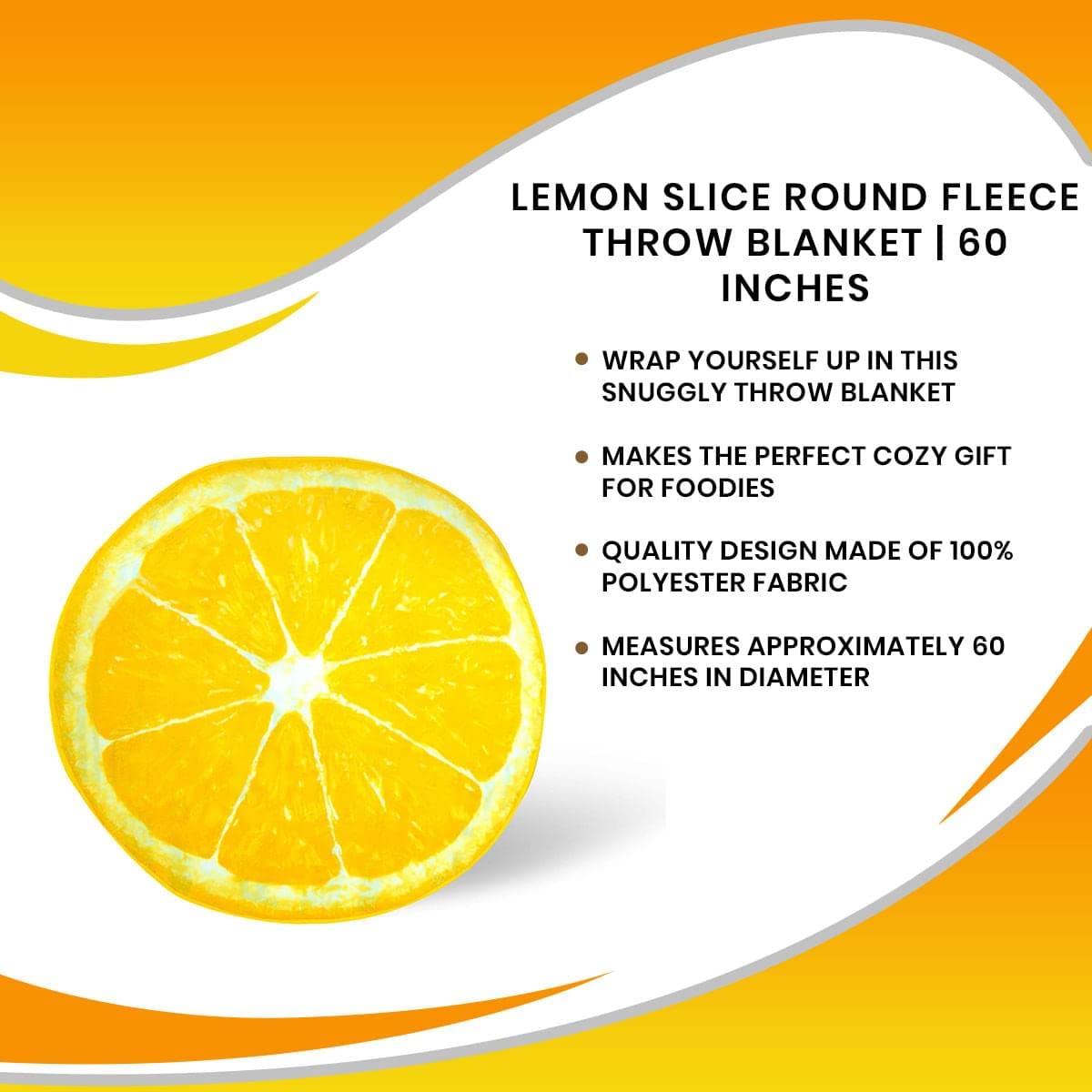 Foto 8 pulgar | Manta Redonda Toynk Lemon Slice De Forro Polar, 150 Cm - Venta Internacional.