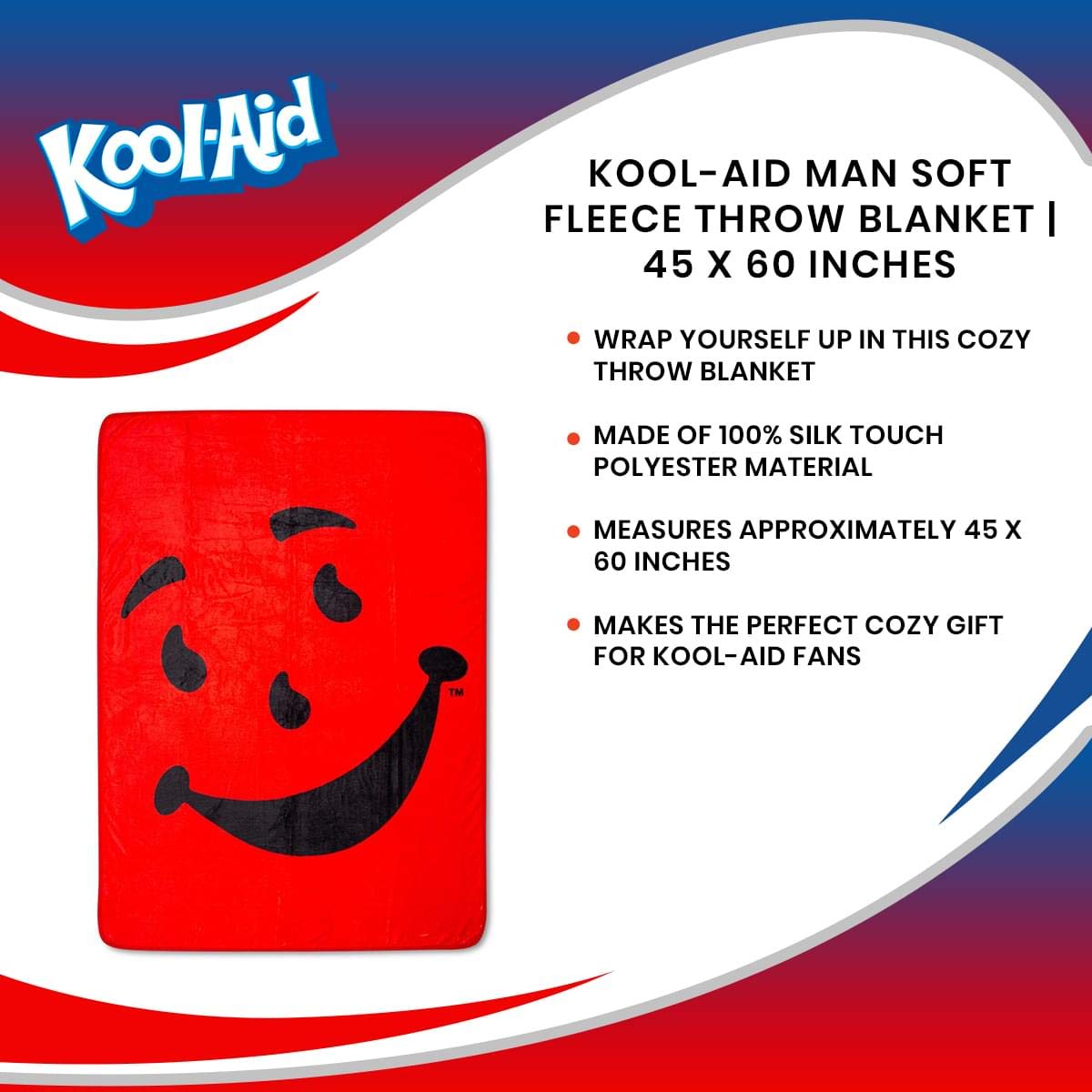 Foto 7 pulgar | Manta De Felpa Toynk Kool-aid Man 114 X 152 Cm - Venta Internacional.
