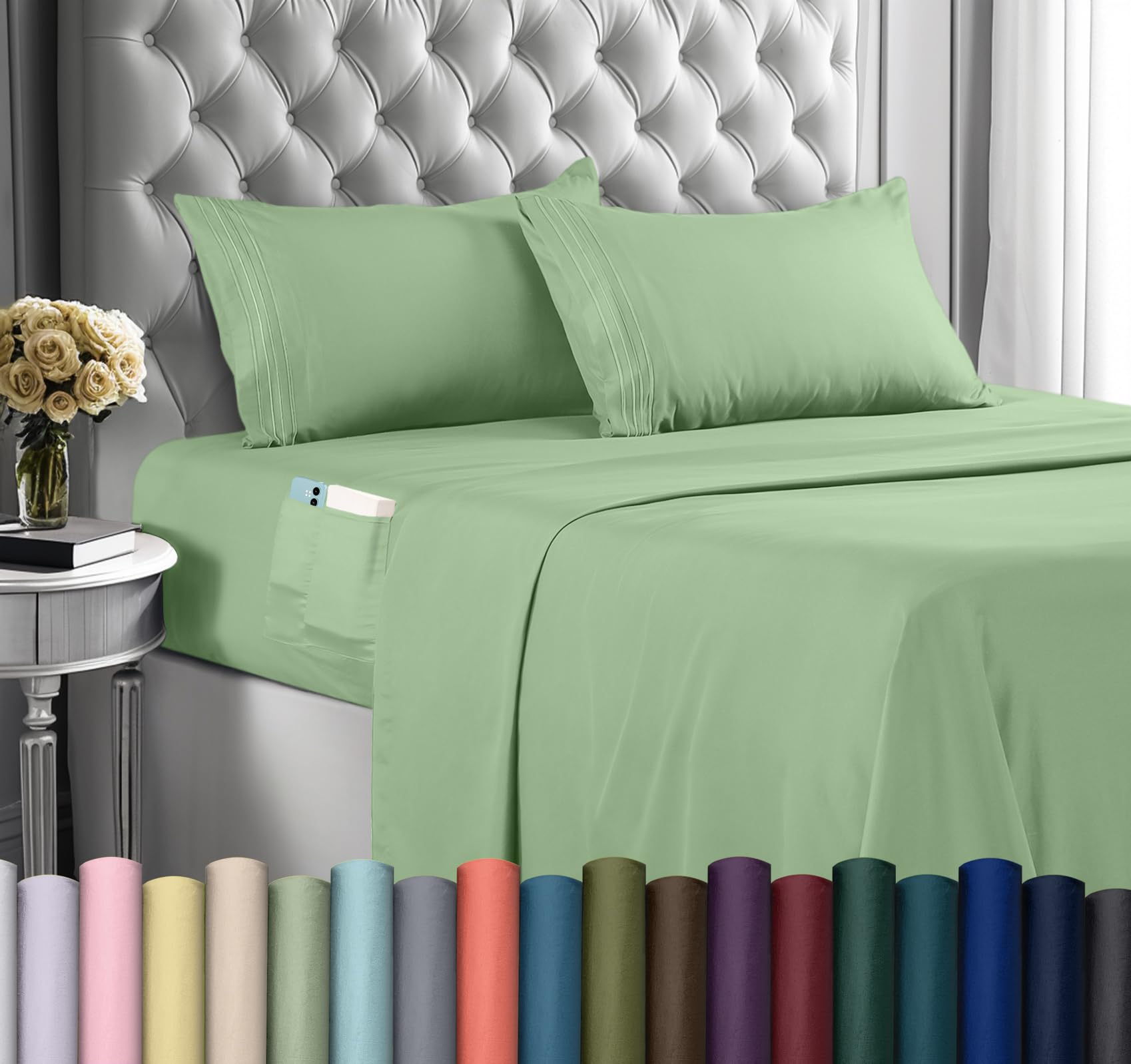 Juego De Sábanas Utopia Bedding Queen De Microfibra, 4 Piezas, Color Salvia - Venta Internacional.
