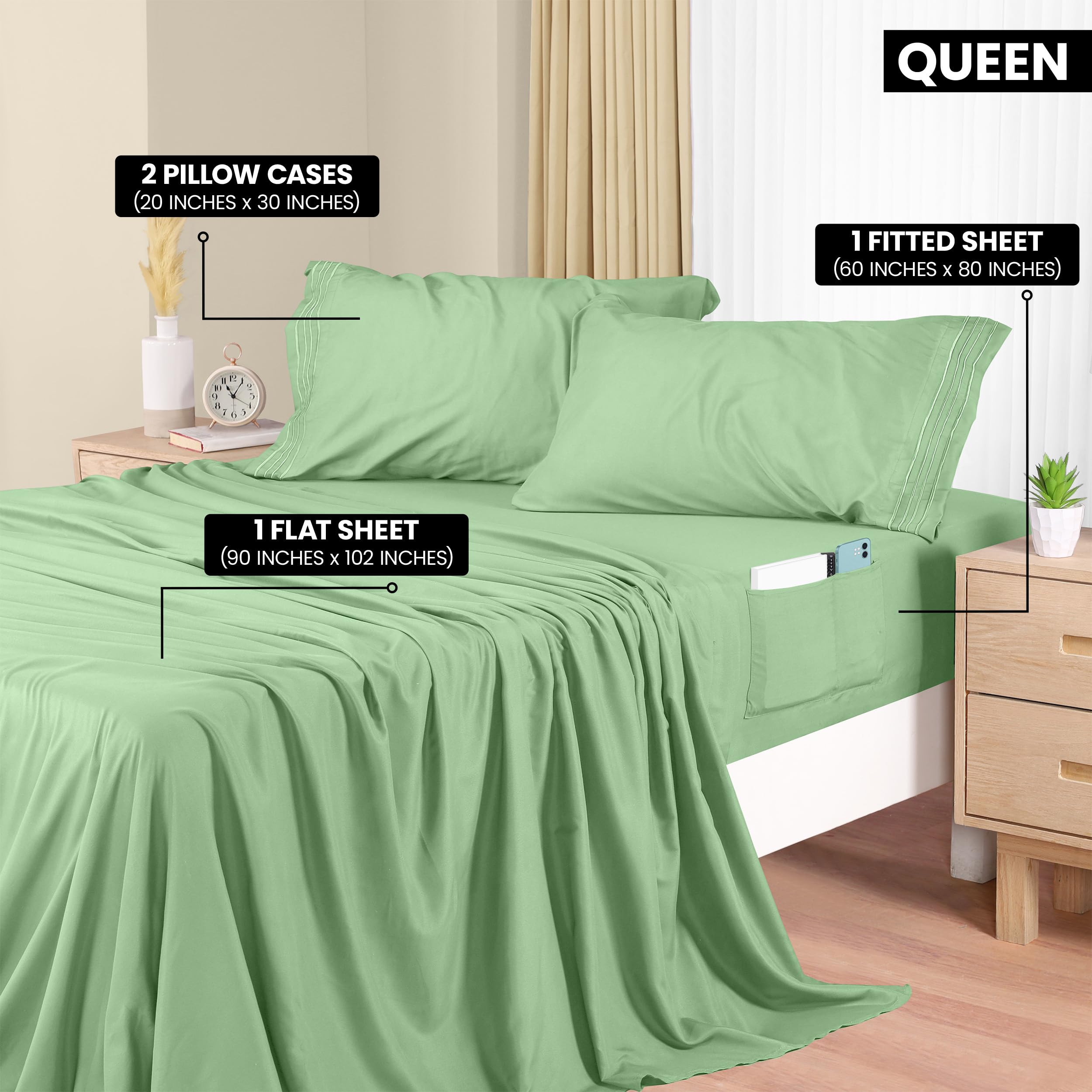 Foto 3 pulgar | Juego De Sábanas Utopia Bedding Queen De Microfibra, 4 Piezas, Color Salvia - Venta Internacional.
