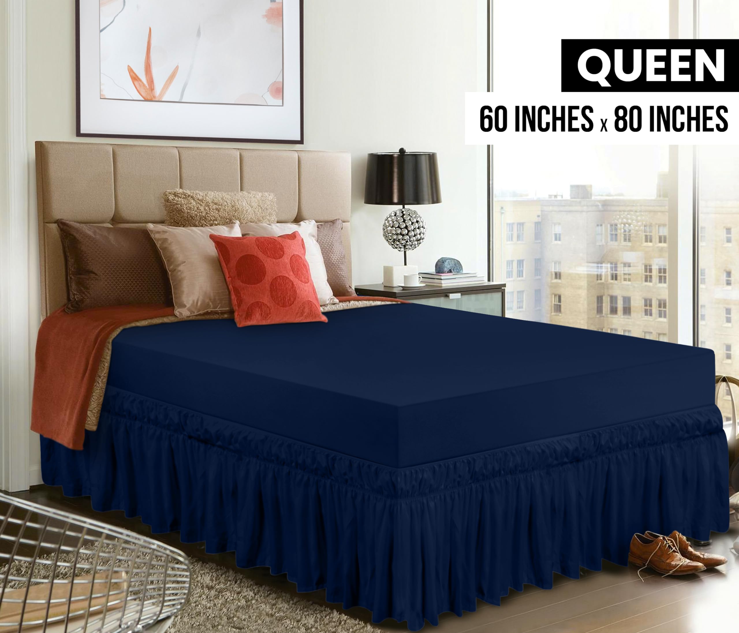 Foto 3 pulgar | Skirt Utopia Bedding Elástico De Microfibra Queen Navy - Venta Internacional.