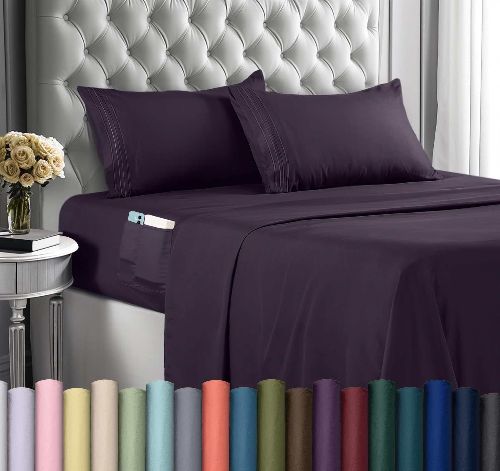 Juego De Sábanas Utopia Bedding Queen Soft De Microfibra, Color Morado, 4 Unidades - Venta Internacional.