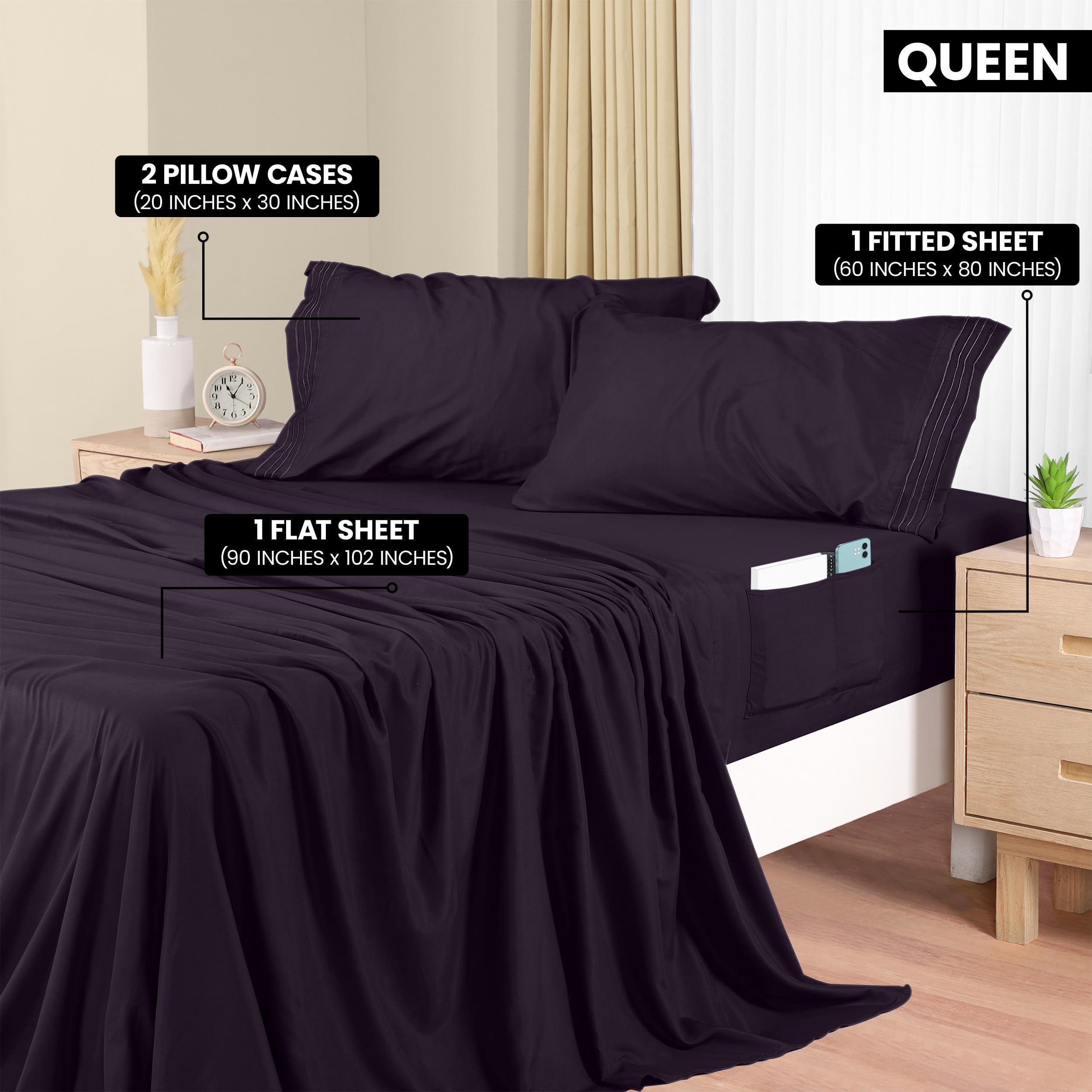 Foto 3 pulgar | Juego De Sábanas Utopia Bedding Queen Soft De Microfibra, Color Morado, 4 Unidades - Venta Internacional.