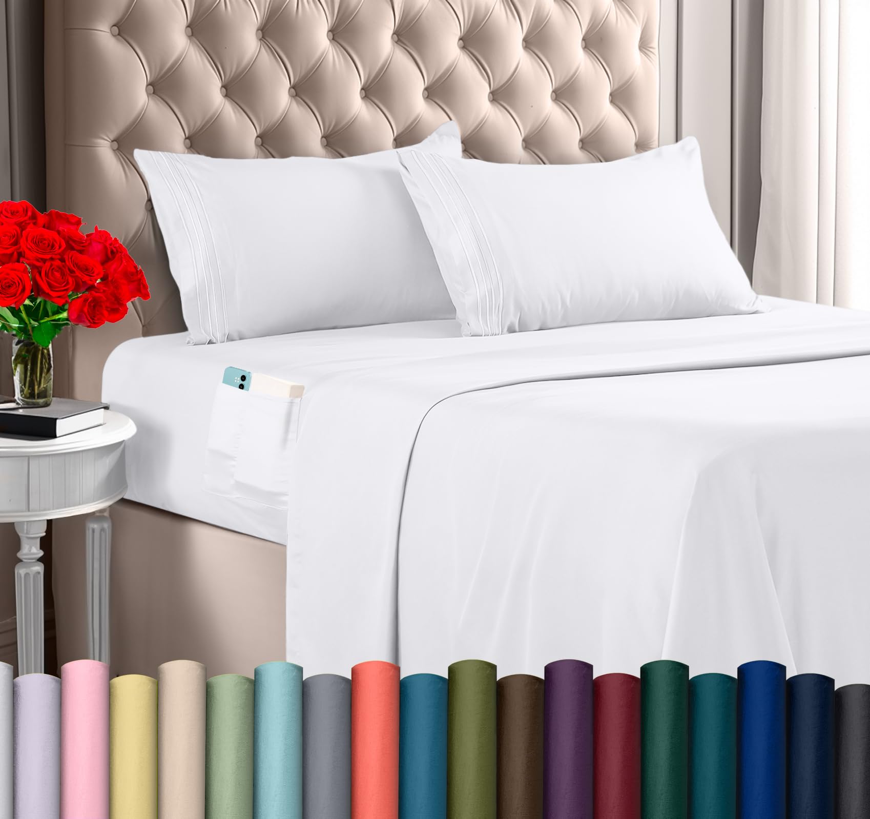 Juego De Sábanas Utopia Bedding King Size De Microfibra, 4 Piezas, Color Blanco - Venta Internacional.