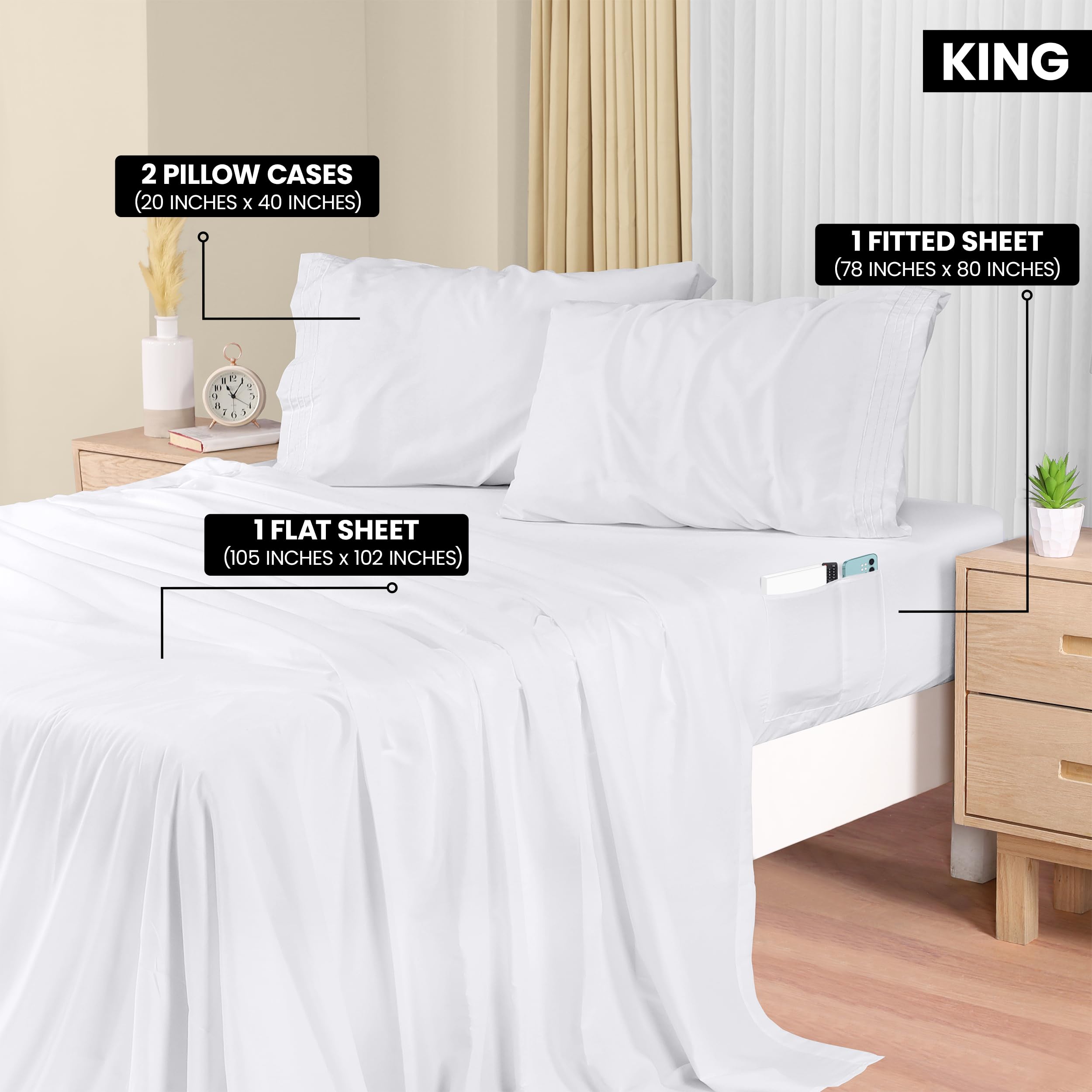 Foto 3 pulgar | Juego De Sábanas Utopia Bedding King Size De Microfibra, 4 Piezas, Color Blanco - Venta Internacional.