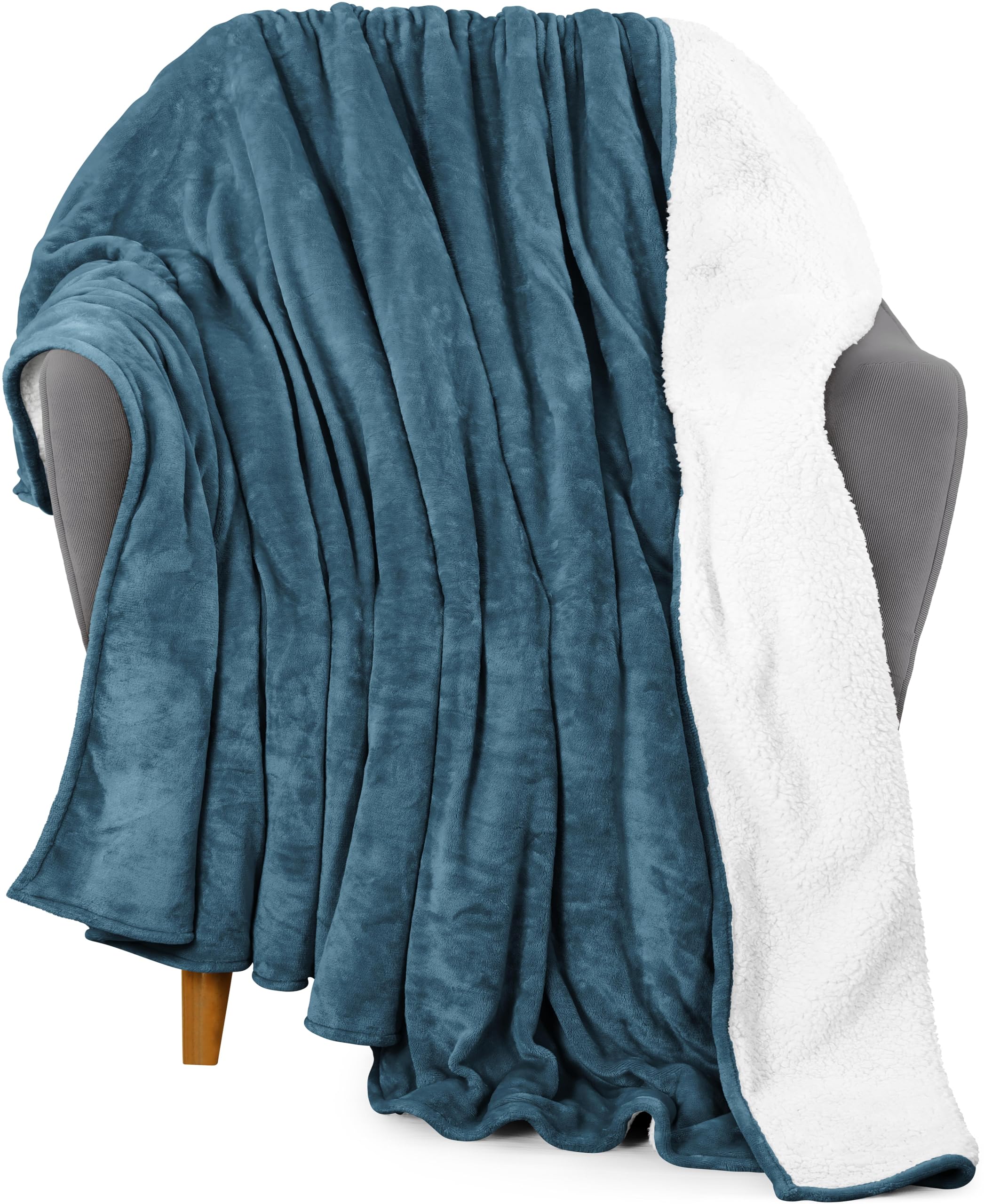 Colcha Sherpa Blanket Utopia Bedding, Tamaño 127 X 152 Cm, Color Azul Piedra - Venta Internacional.
