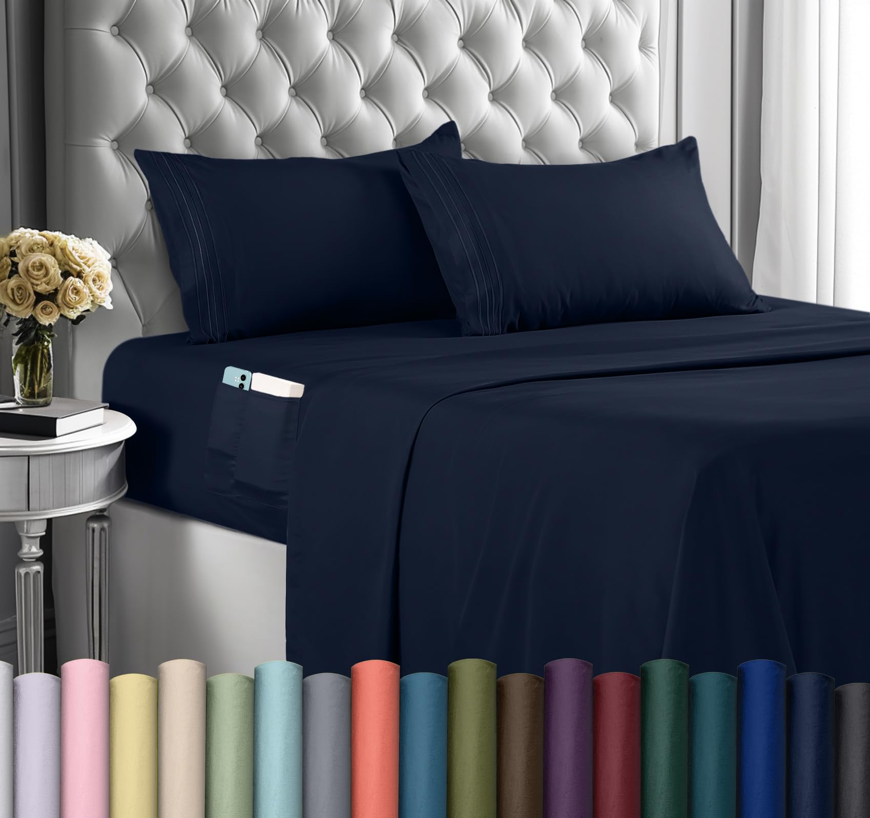 Juego De Sábanas Utopia Bedding Queen Soft De Microfibra, 4 Piezas, Azul Marino - Venta Internacional.