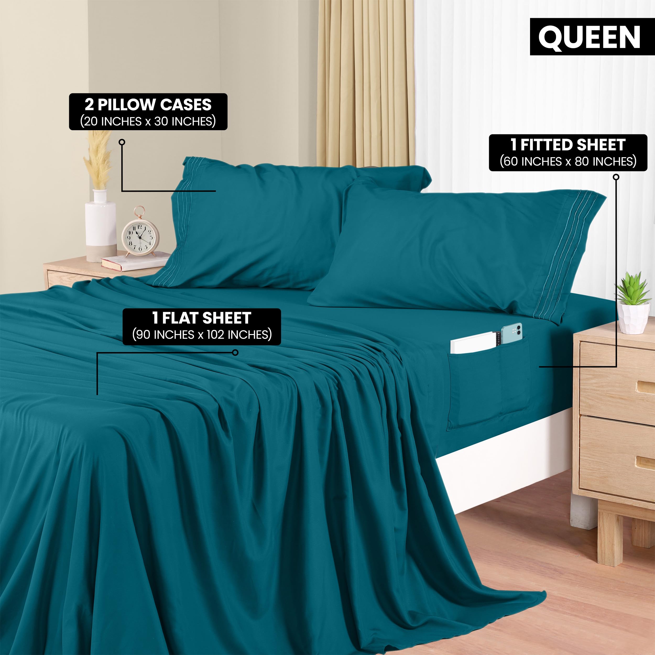 Foto 3 pulgar | Juego De Sábanas Utopia Bedding Queen De Microfibra, 4 Piezas, Azul Vaquero - Venta Internacional.