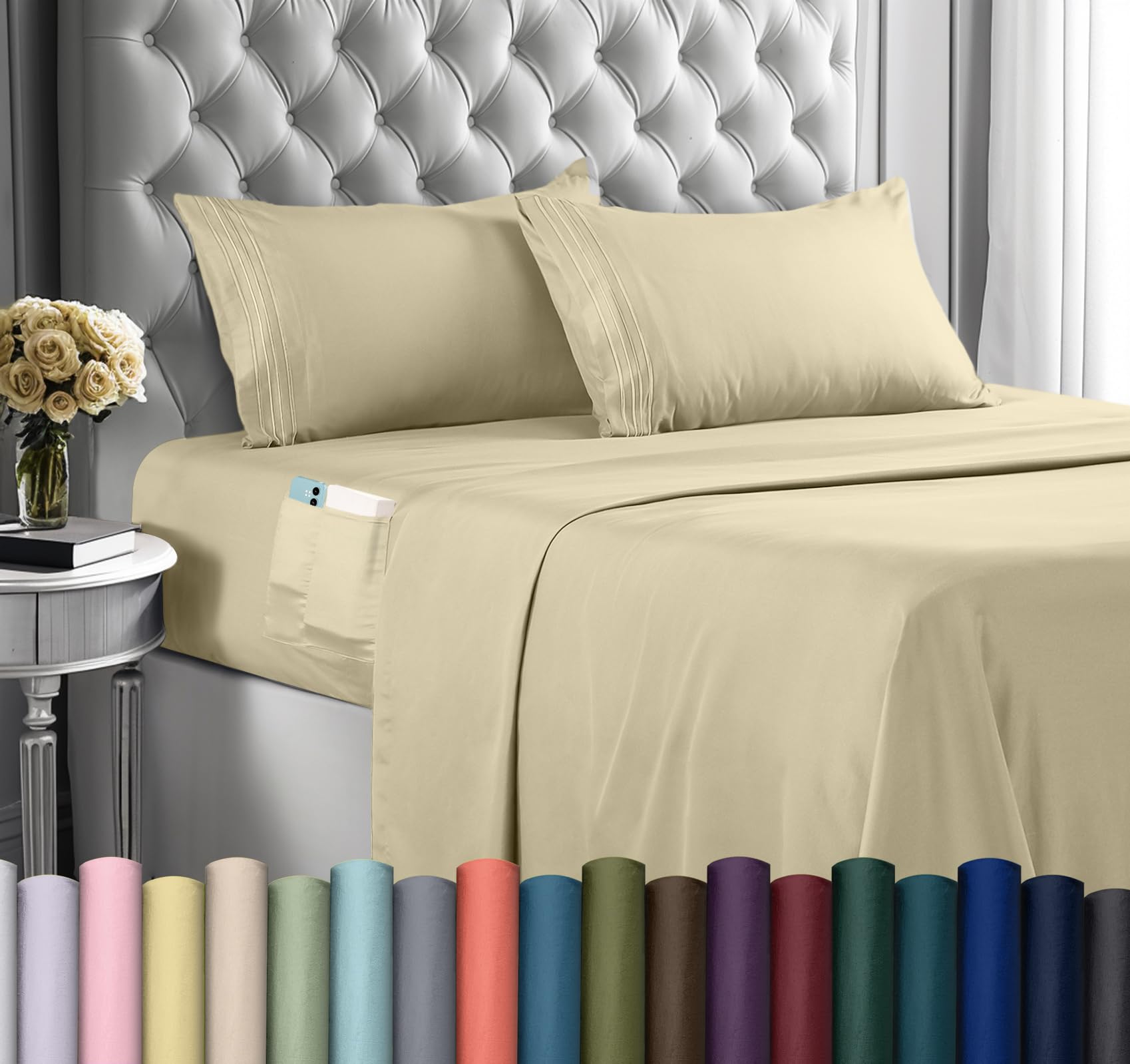 Juego De Sábanas Utopia Bedding Queen Soft De Microfibra, 4 Piezas, Color Beige - Venta Internacional.
