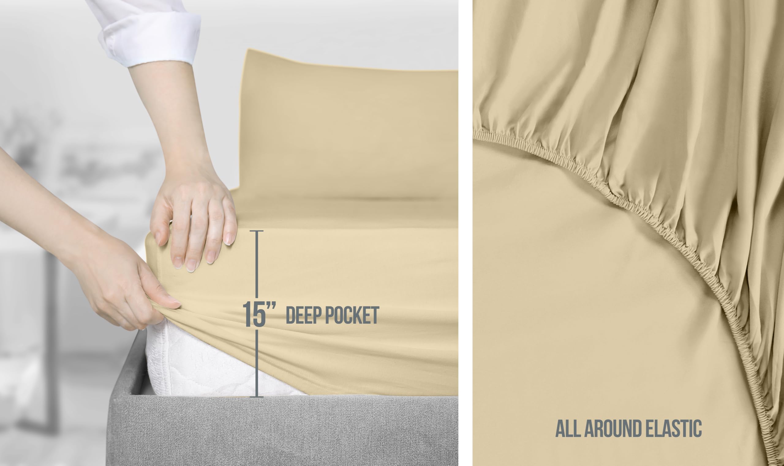 Foto 5 pulgar | Juego De Sábanas Utopia Bedding Queen Soft De Microfibra, 4 Piezas, Color Beige - Venta Internacional.
