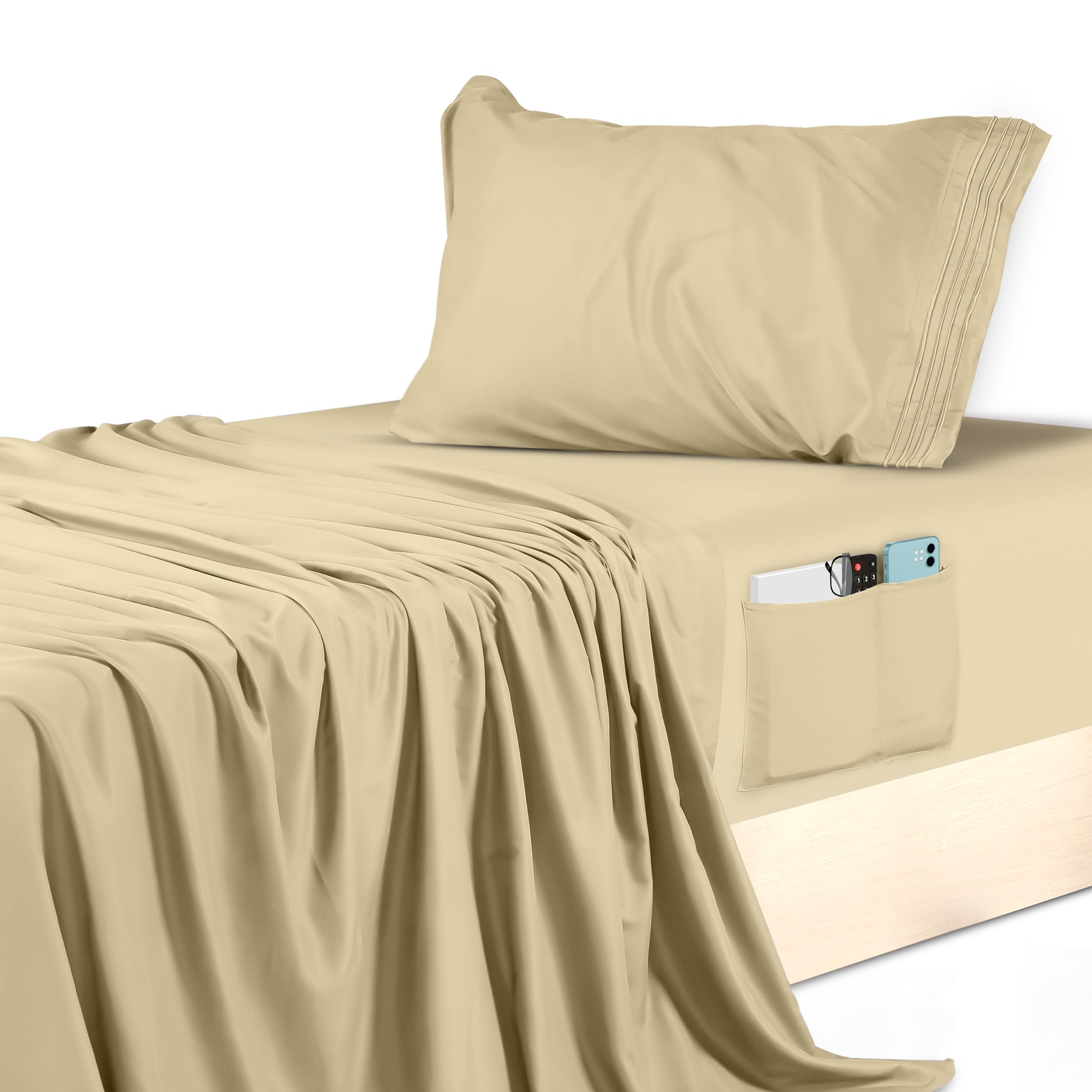 Foto 2 pulgar | Juego De Sábanas Utopia Bedding Twin, 3 Piezas, Microfibra Suave, Color Beige - Venta Internacional.