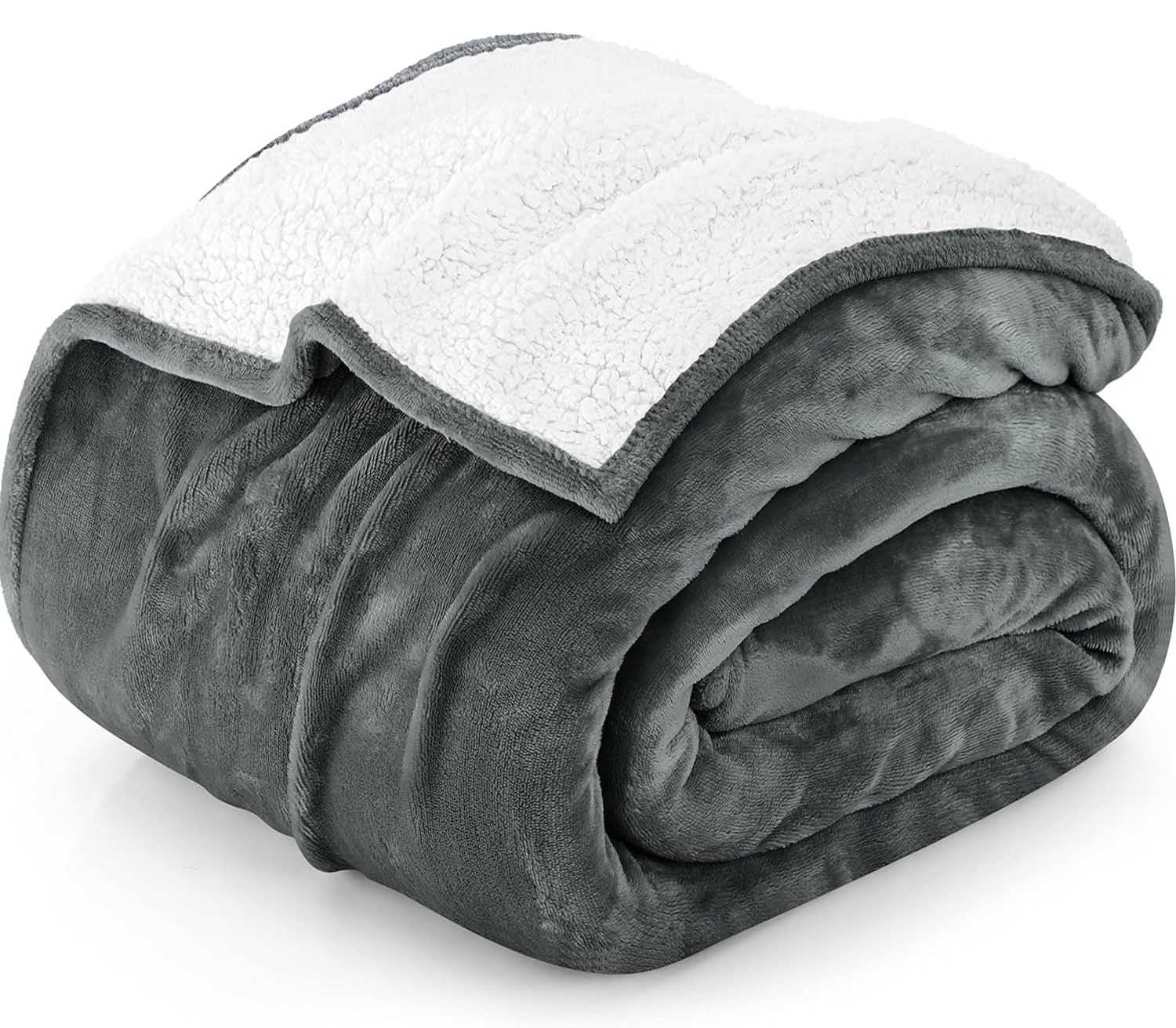 Colcha Utopia Sherpa Para Cama Doble, Color Gris, 168 X 152 Cm - Venta Internacional.