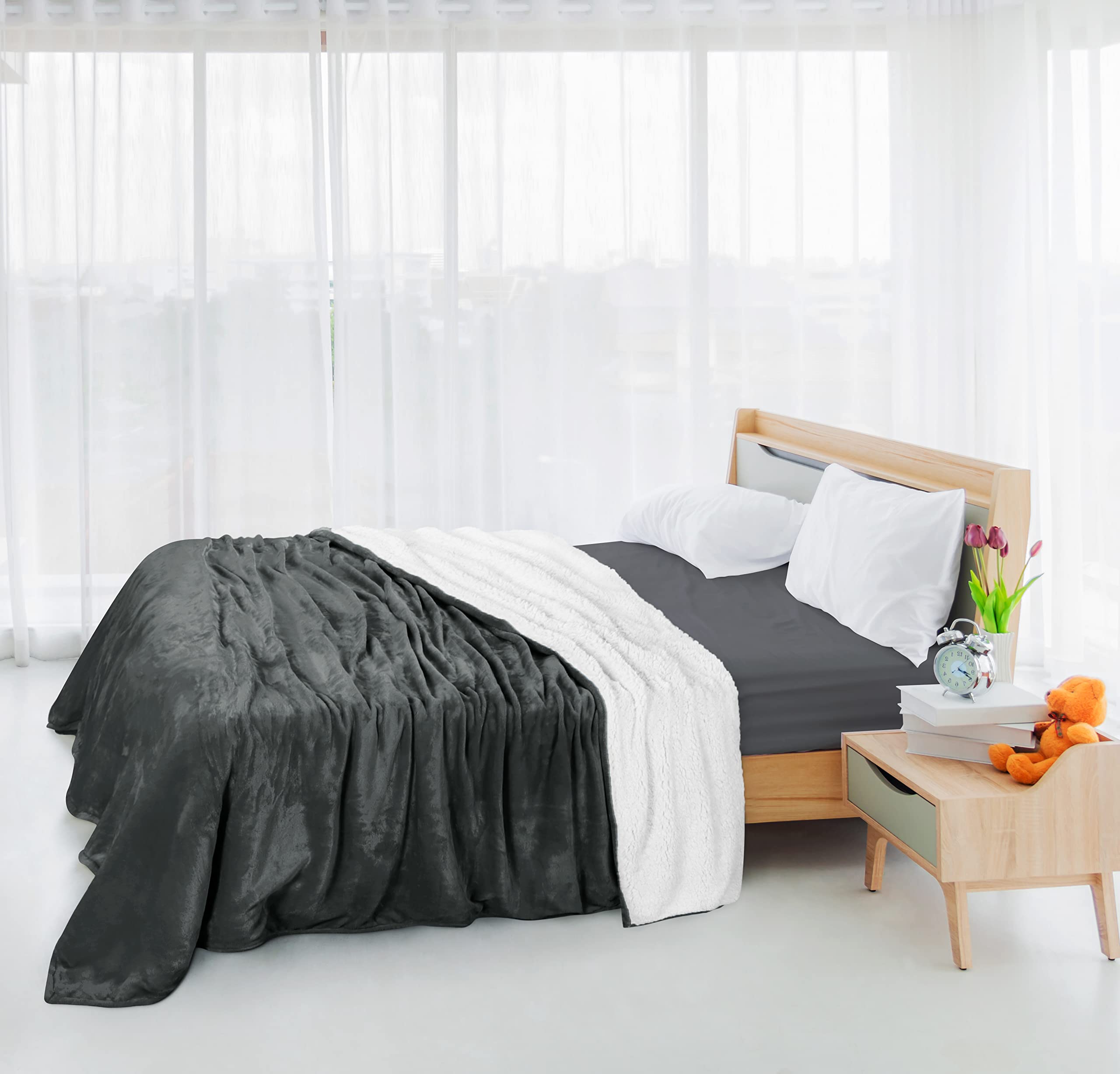 Foto 6 pulgar | Colcha Utopia Sherpa Para Cama Doble, Color Gris, 168 X 152 Cm - Venta Internacional.