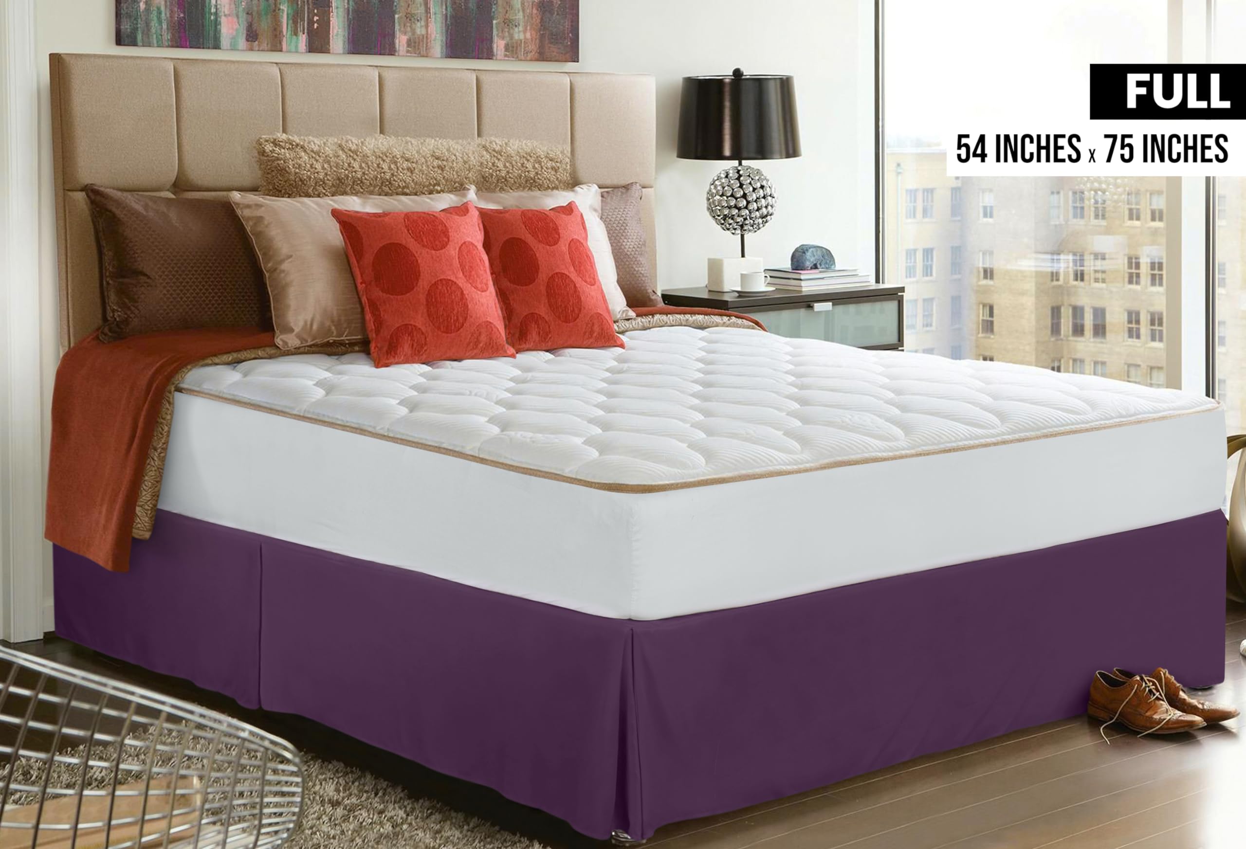Foto 3 pulgar | Falda De Cama Utopia Bedding Completa Con Pliegues Cuádruples Y Volantes Morados - Venta Internacional.