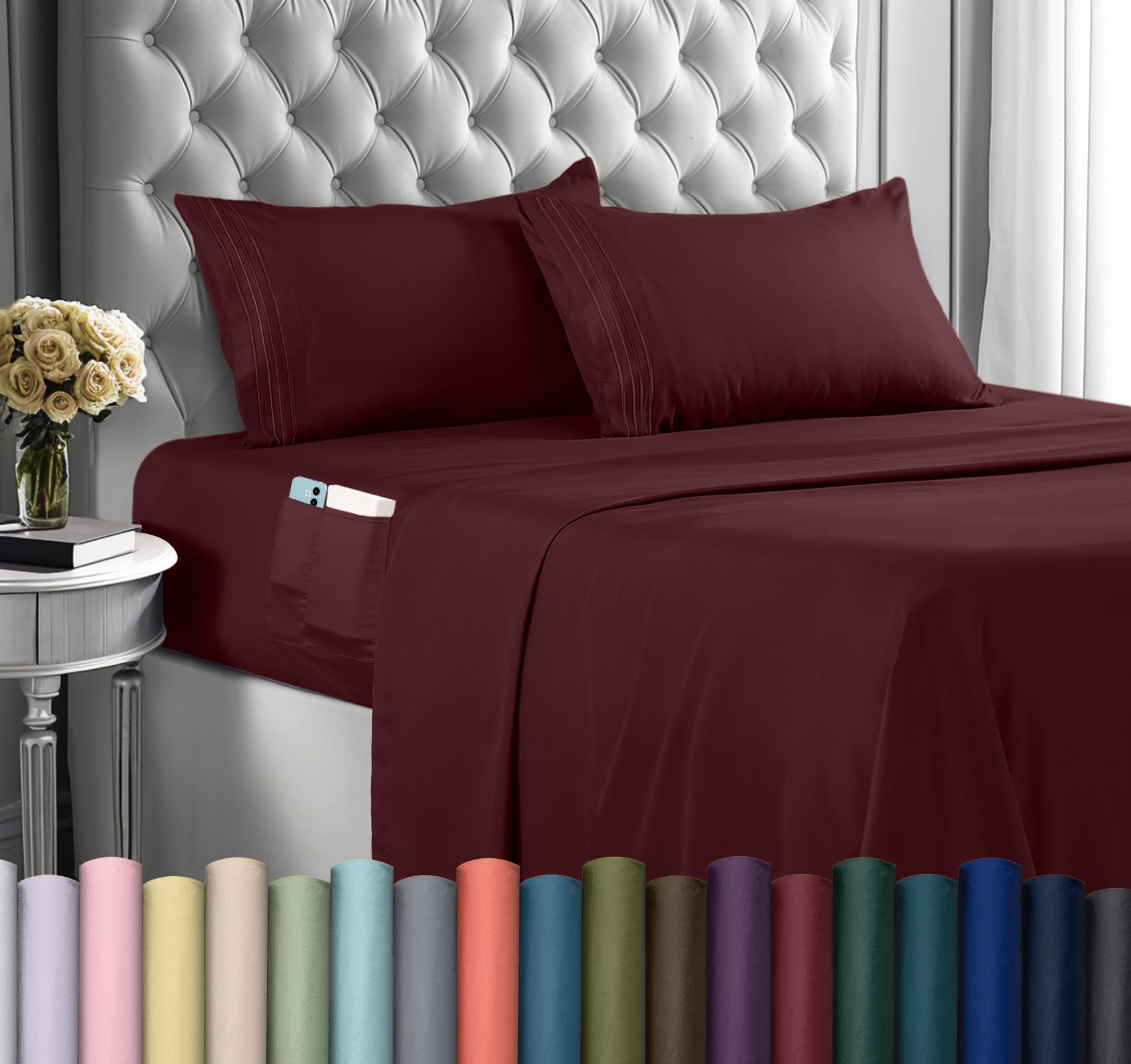 Juego De Sábanas Utopia Bedding Queen De Microfibra, 4 Piezas, Color Burdeos - Venta Internacional.