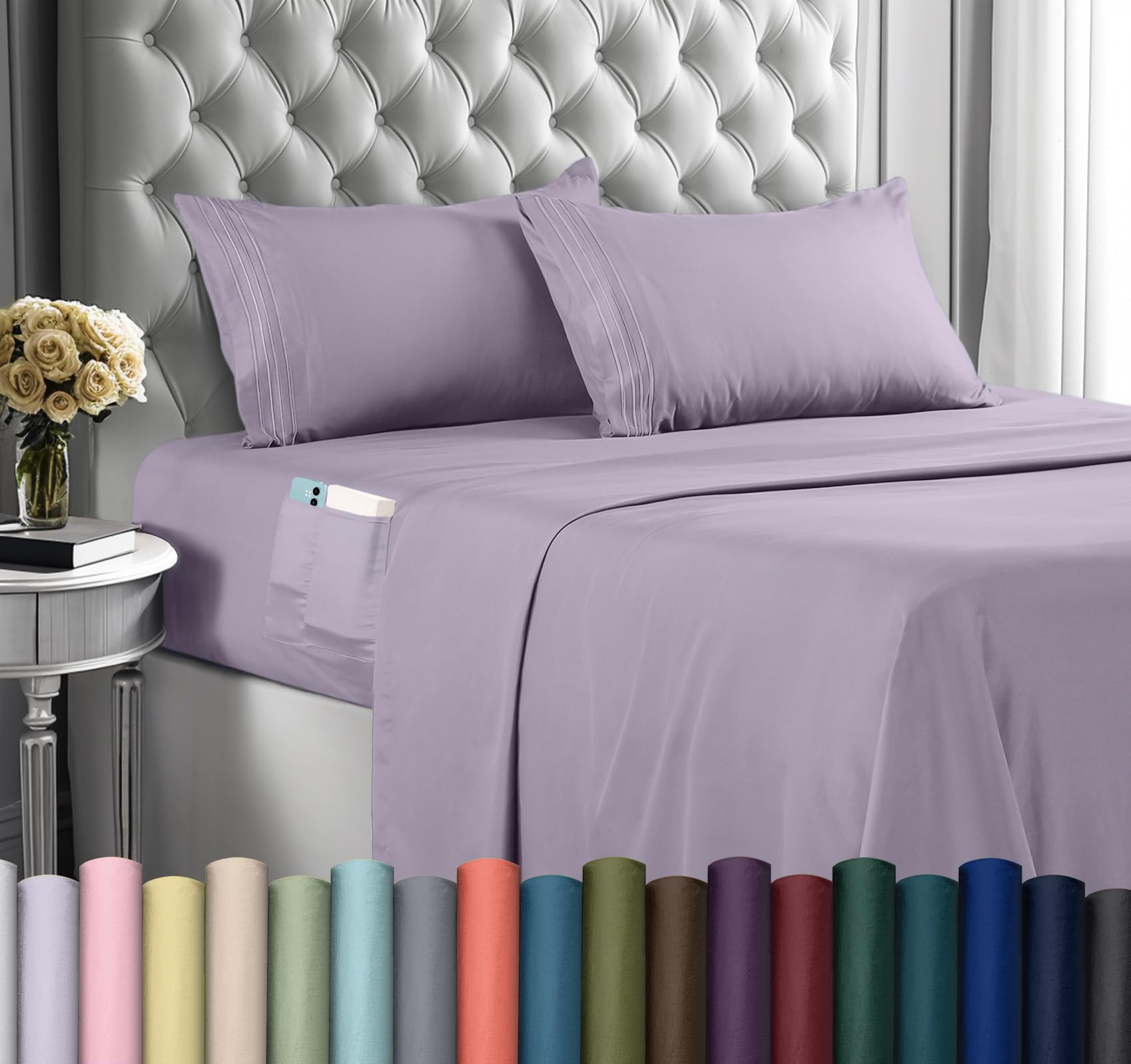 Juego De Sábanas Utopia Bedding Queen Soft De Microfibra, 4 Piezas, Color Lavanda - Venta Internacional.