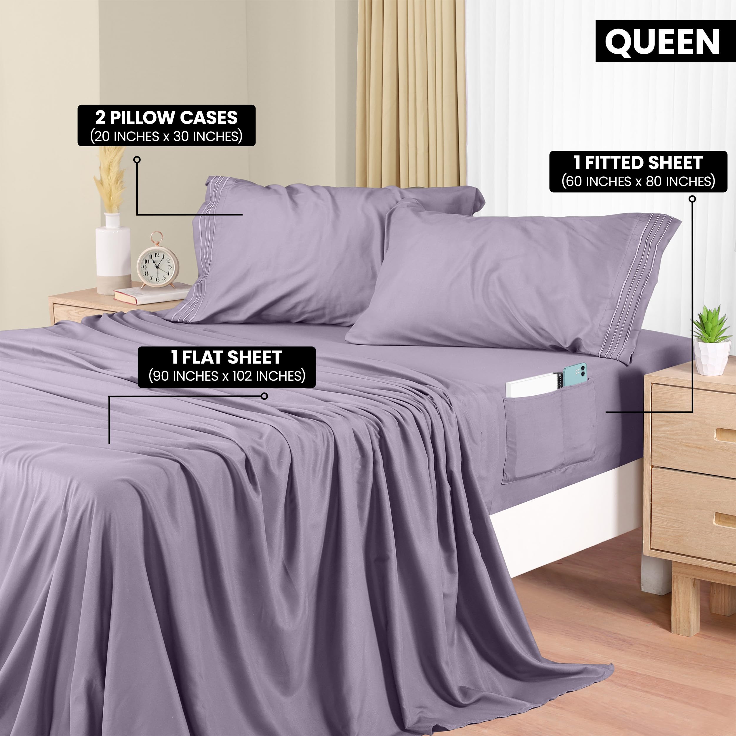 Foto 3 pulgar | Juego De Sábanas Utopia Bedding Queen Soft De Microfibra, 4 Piezas, Color Lavanda - Venta Internacional.