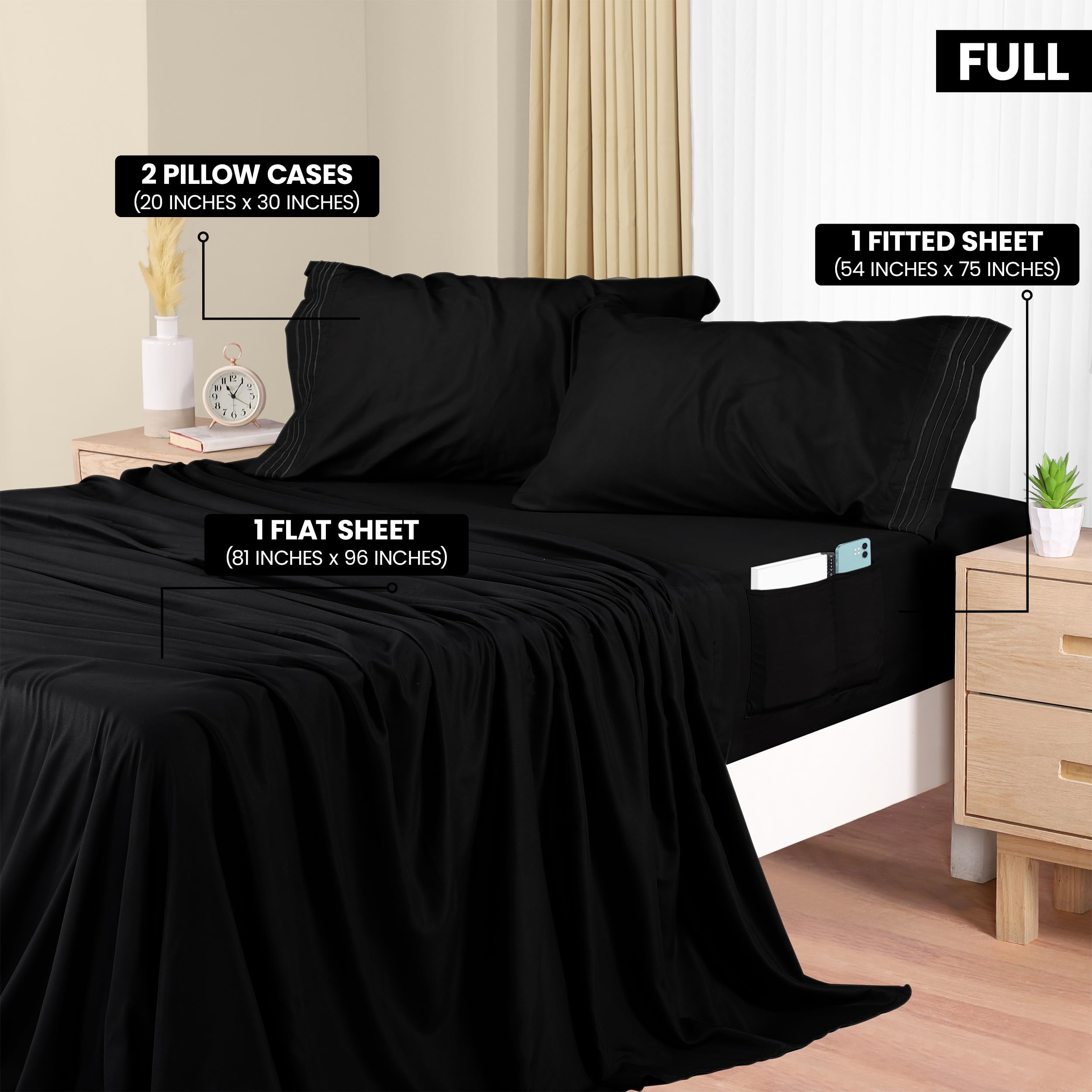 Foto 3 pulgar | Juego De Sábanas Utopia Bedding, Tamaño Completo, Microfibra, 3 Piezas, Color Negro - Venta Internacional.