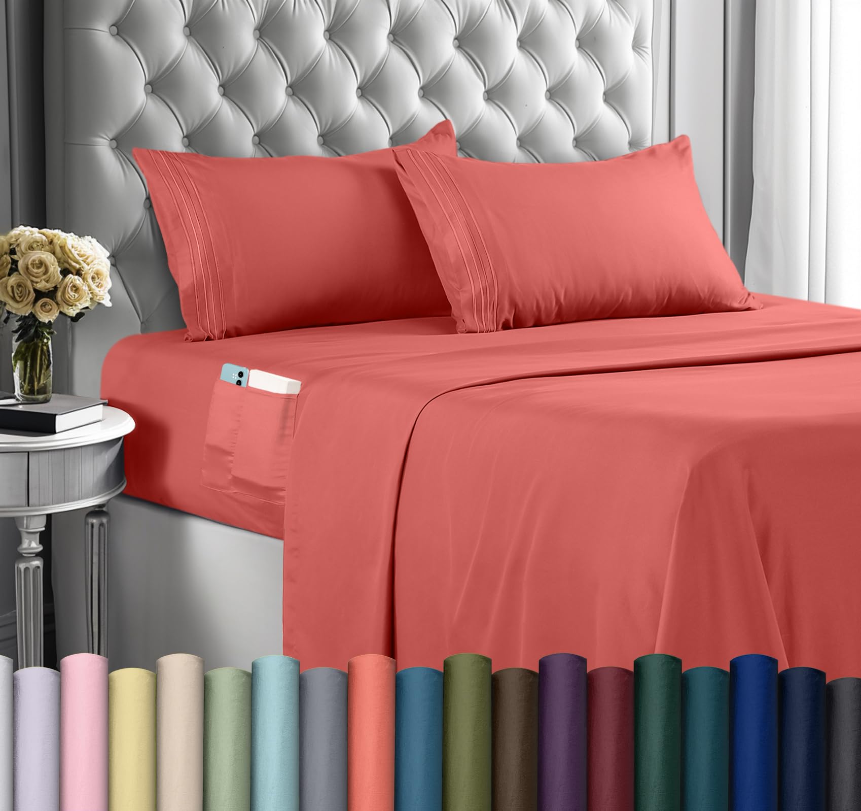 Juego De Sábanas Utopia Bedding Queen De Microfibra, 4 Piezas, Color Coral - Venta Internacional.