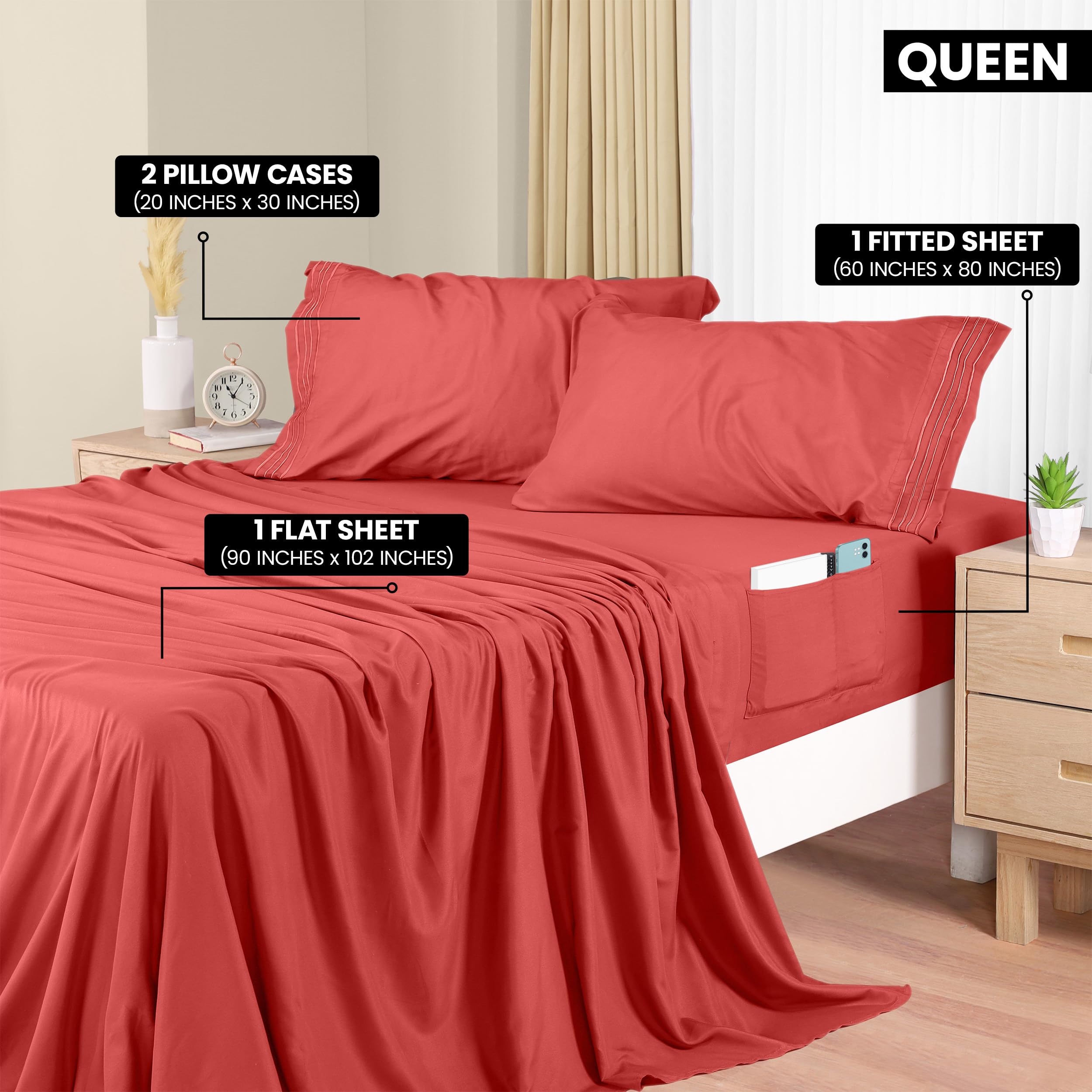 Foto 3 pulgar | Juego De Sábanas Utopia Bedding Queen De Microfibra, 4 Piezas, Color Coral - Venta Internacional.