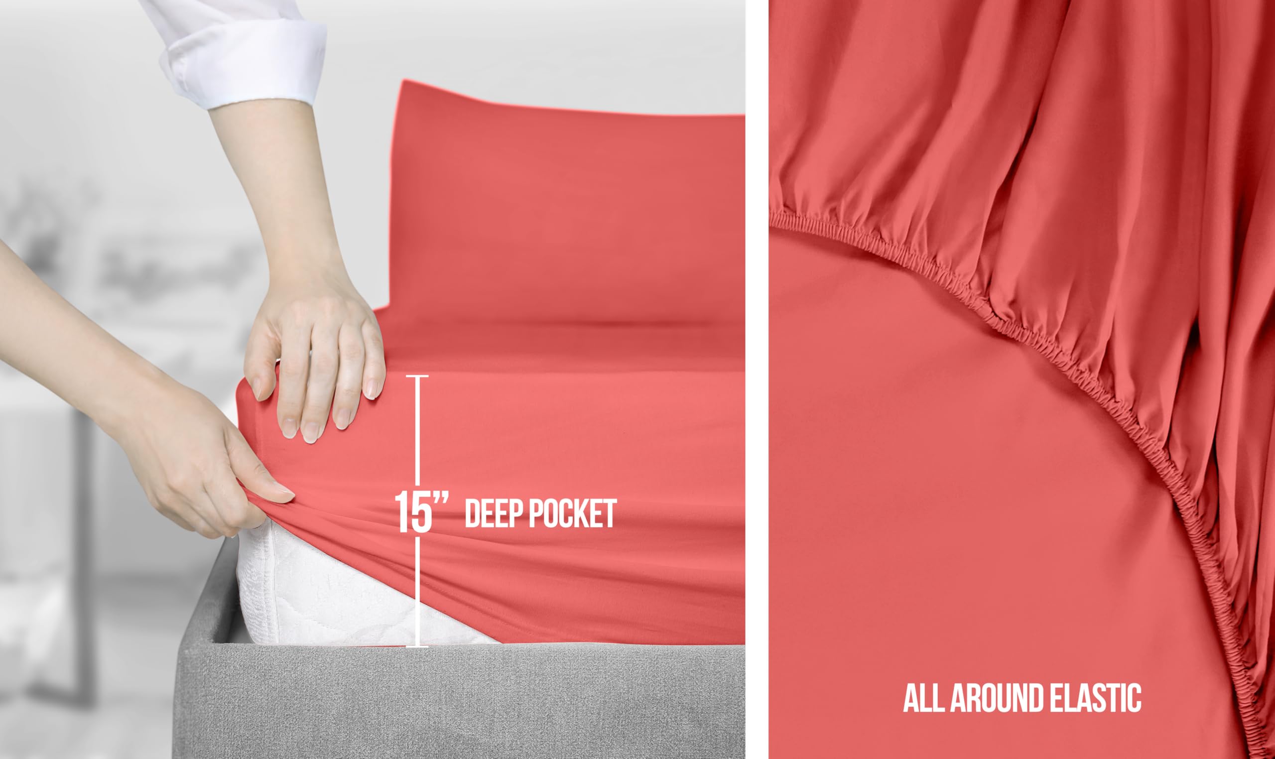 Foto 5 pulgar | Juego De Sábanas Utopia Bedding Queen De Microfibra, 4 Piezas, Color Coral - Venta Internacional.