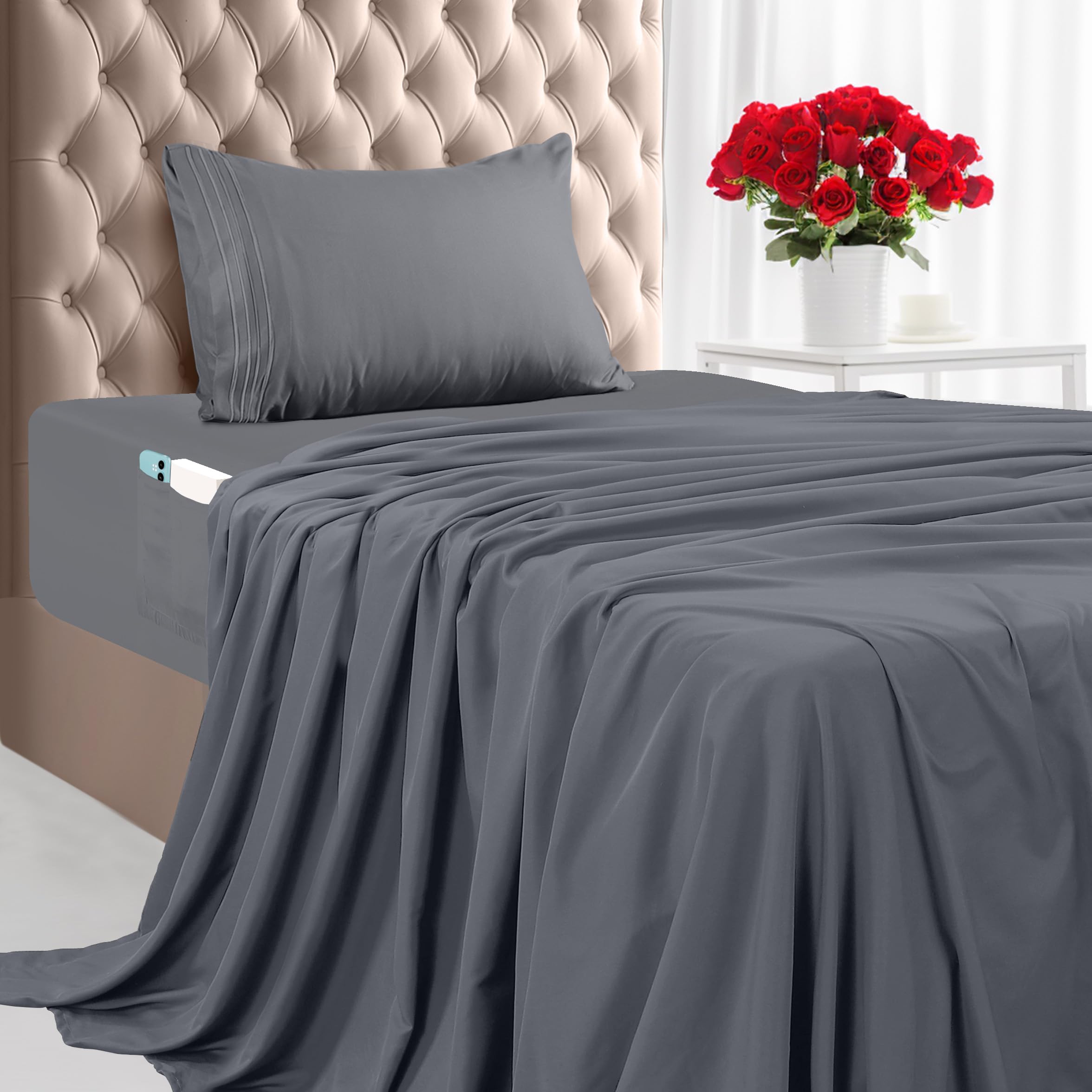 Juego De Sábanas Utopia Bedding Twin De Microfibra De 3 Piezas, Color Gris - Venta Internacional.