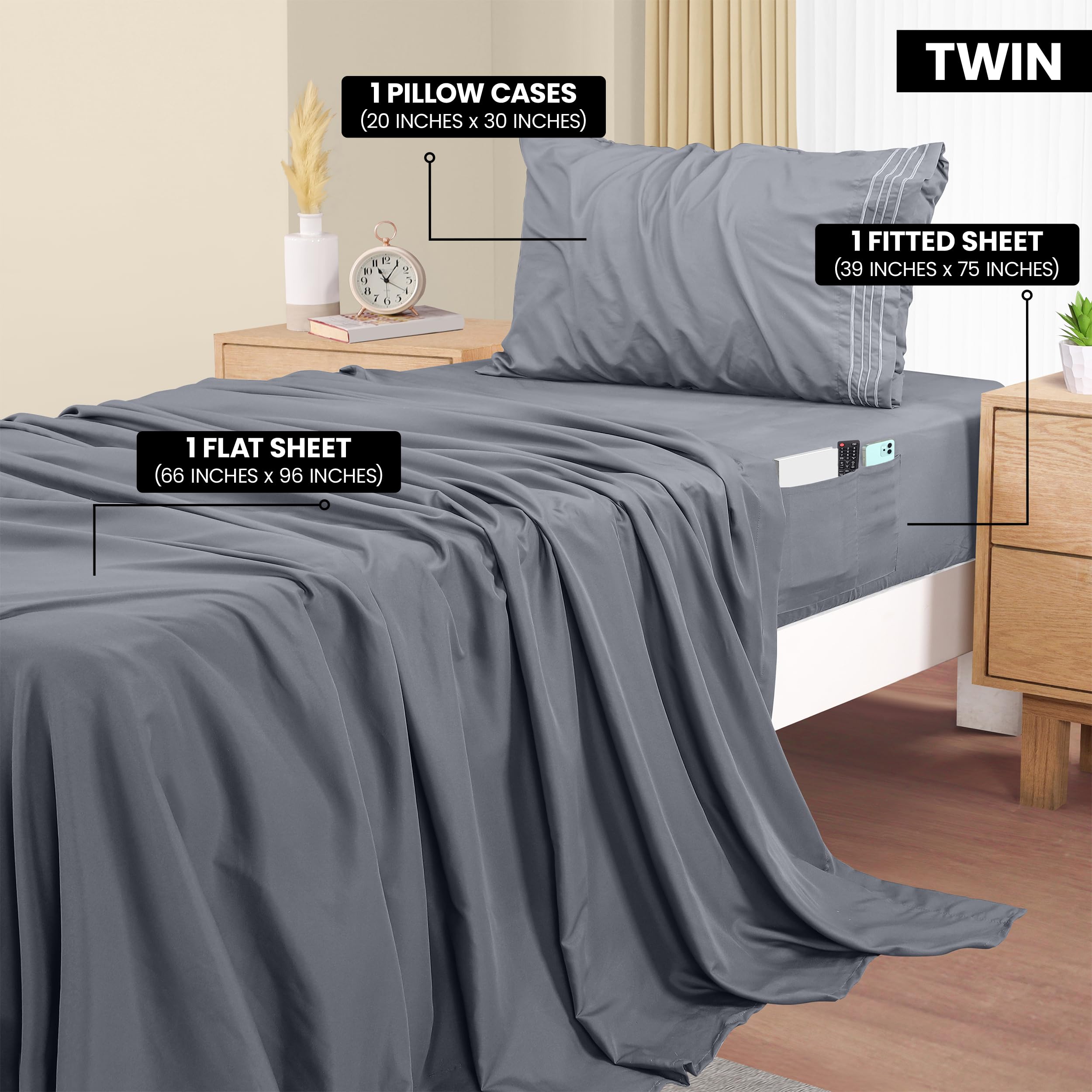 Foto 3 pulgar | Juego De Sábanas Utopia Bedding Twin De Microfibra De 3 Piezas, Color Gris - Venta Internacional.