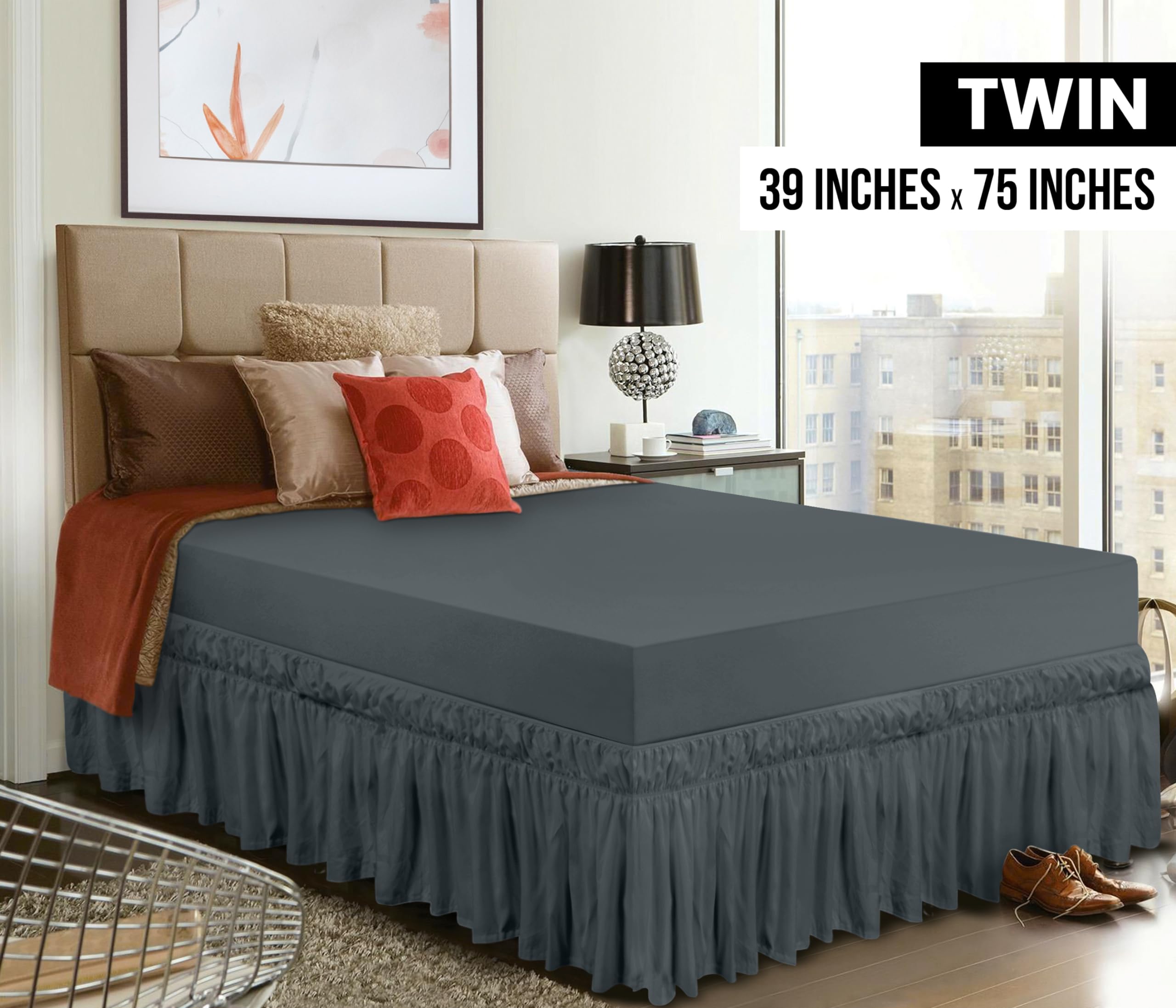 Foto 2 | Skirt Utopia Bedding Elástico De Microfibra Doble Gris - Venta Internacional.