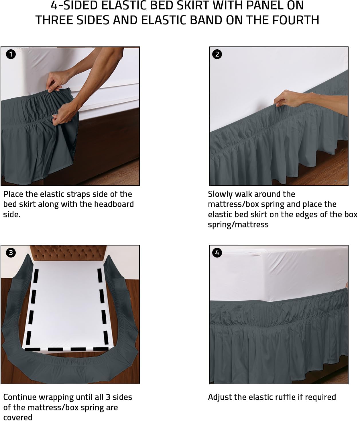 Foto 4 pulgar | Skirt Utopia Bedding Elástico De Microfibra Doble Gris - Venta Internacional.