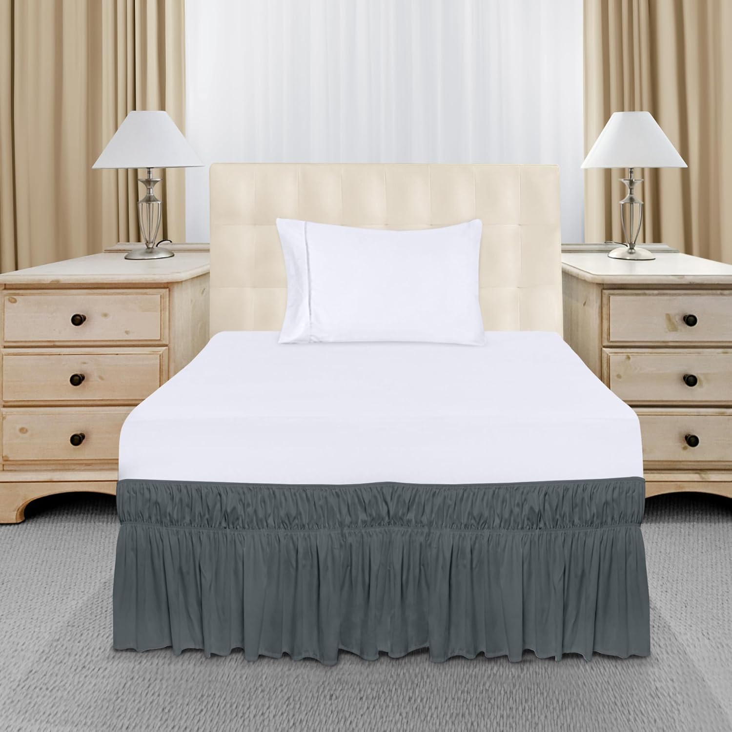 Foto 5 pulgar | Skirt Utopia Bedding Elástico De Microfibra Doble Gris - Venta Internacional.