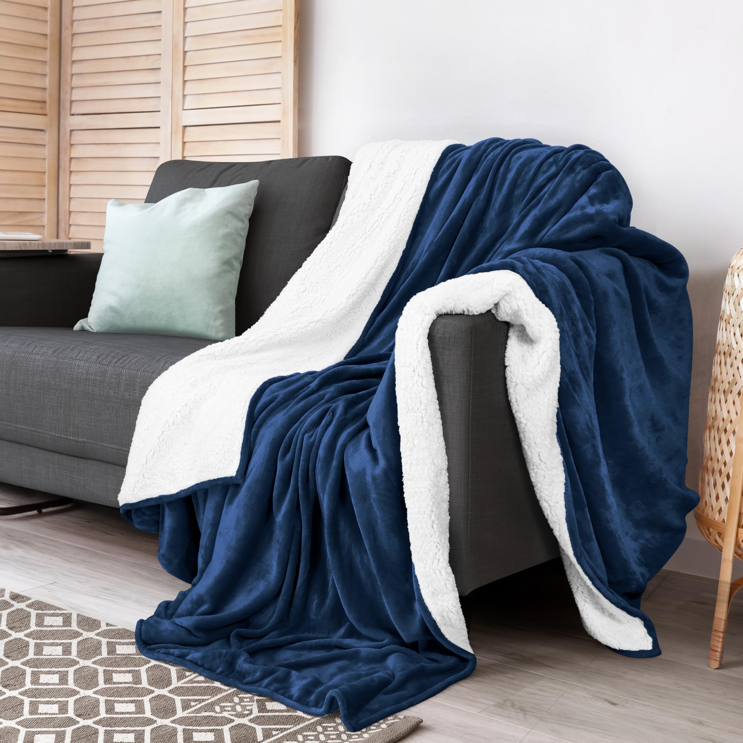 Colcha Sherpa Blanket Utopia Bedding, Tamaño Azul Marino, 127 X 152 Cm - Venta Internacional.