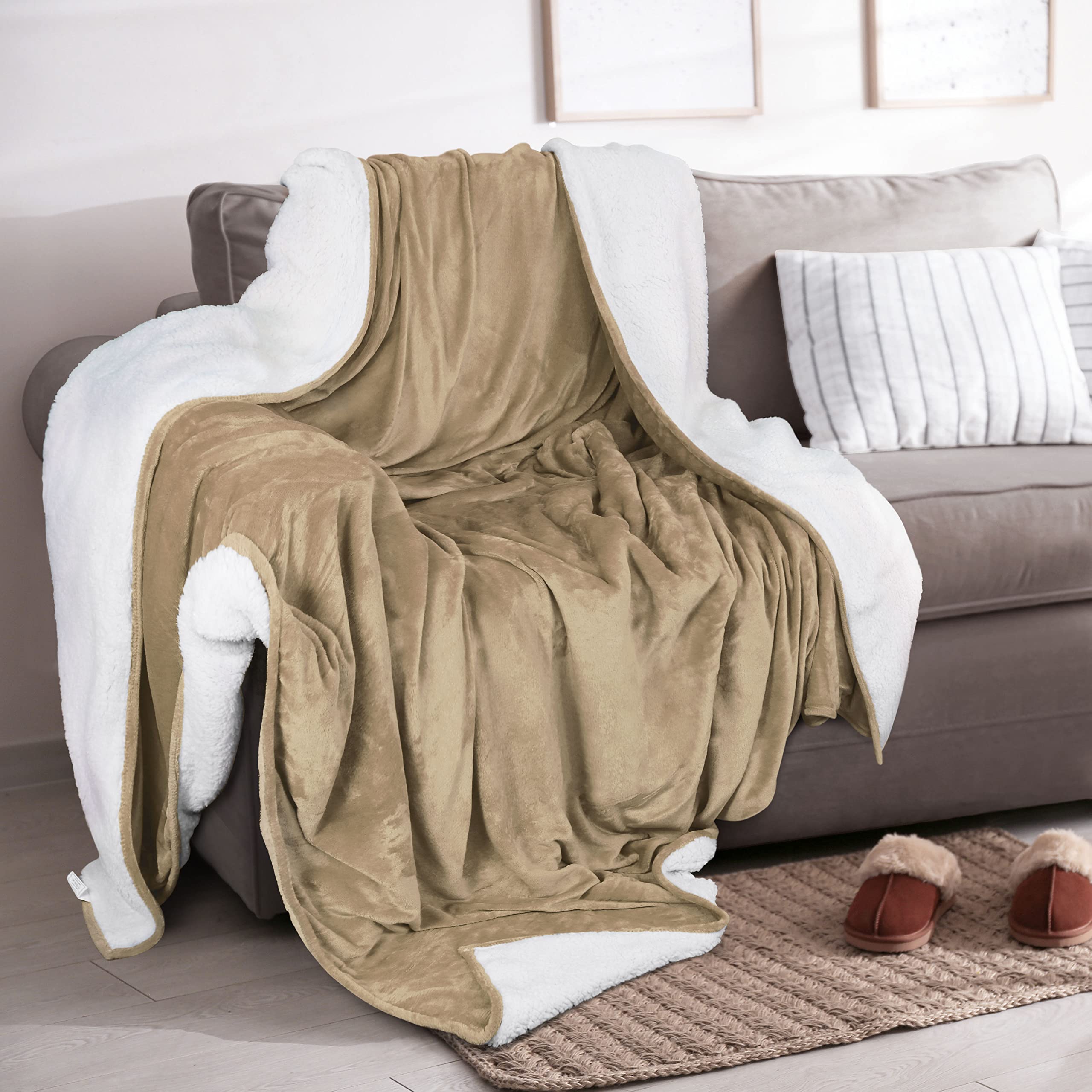 Foto 6 pulgar | Manta Utopia Bedding Sherpa, Tamaño Doble, Color Camel, 167 X 152 Cm - Venta Internacional.