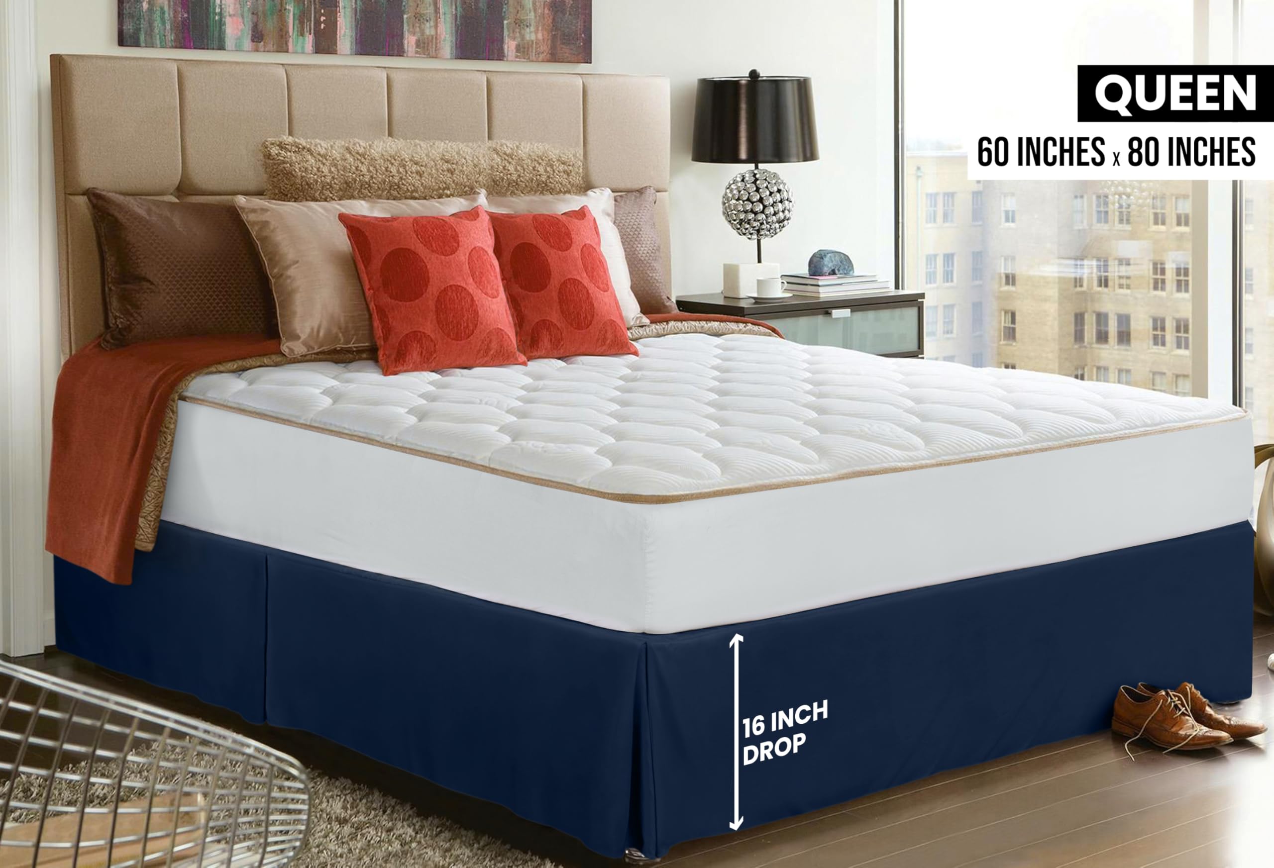 Foto 3 pulgar | Falda De Cama Utopia Bedding Queen Soft, Cuádruple Plisada, Azul Marino - Venta Internacional.