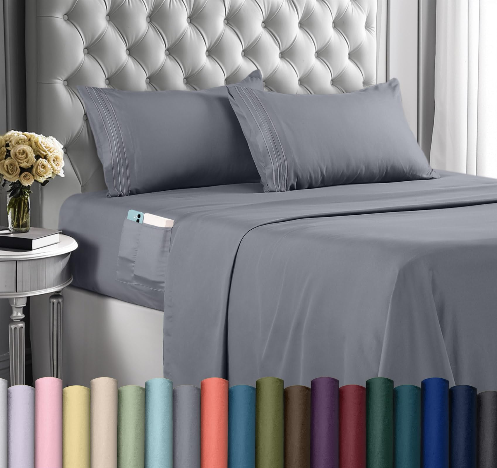 Juego De Sábanas Utopia Bedding King Size, Microfibra, 4 Piezas, Color Gris - Venta Internacional.