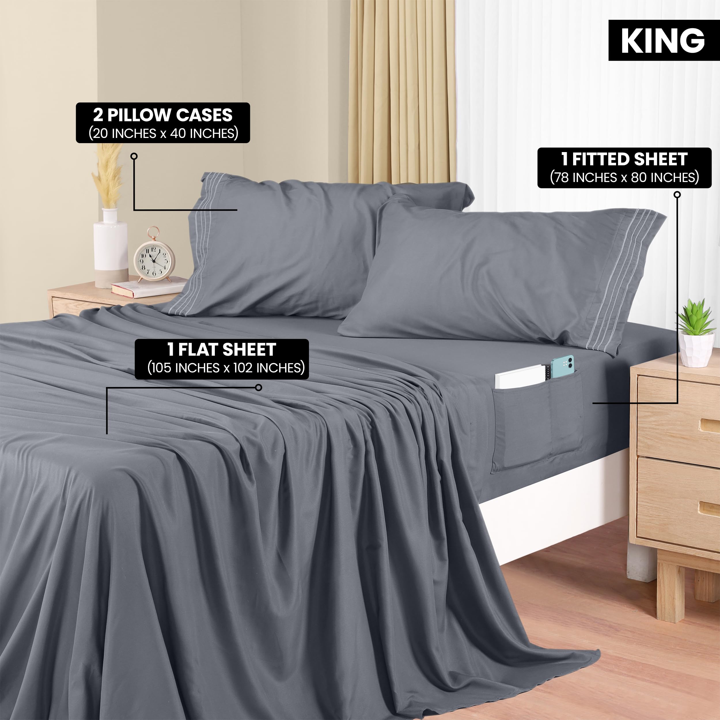 Foto 3 pulgar | Juego De Sábanas Utopia Bedding King Size, Microfibra, 4 Piezas, Color Gris - Venta Internacional.