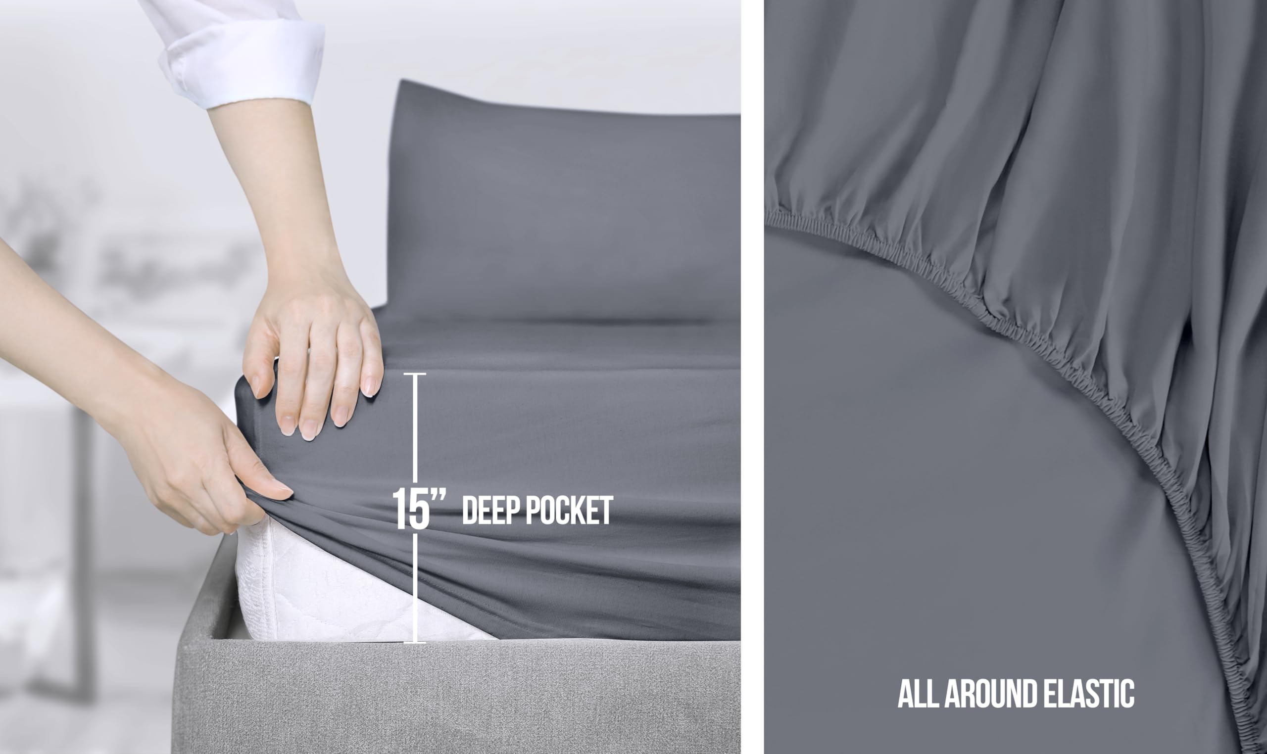 Foto 4 | Juego De Sábanas Utopia Bedding King Size, Microfibra, 4 Piezas, Color Gris - Venta Internacional.