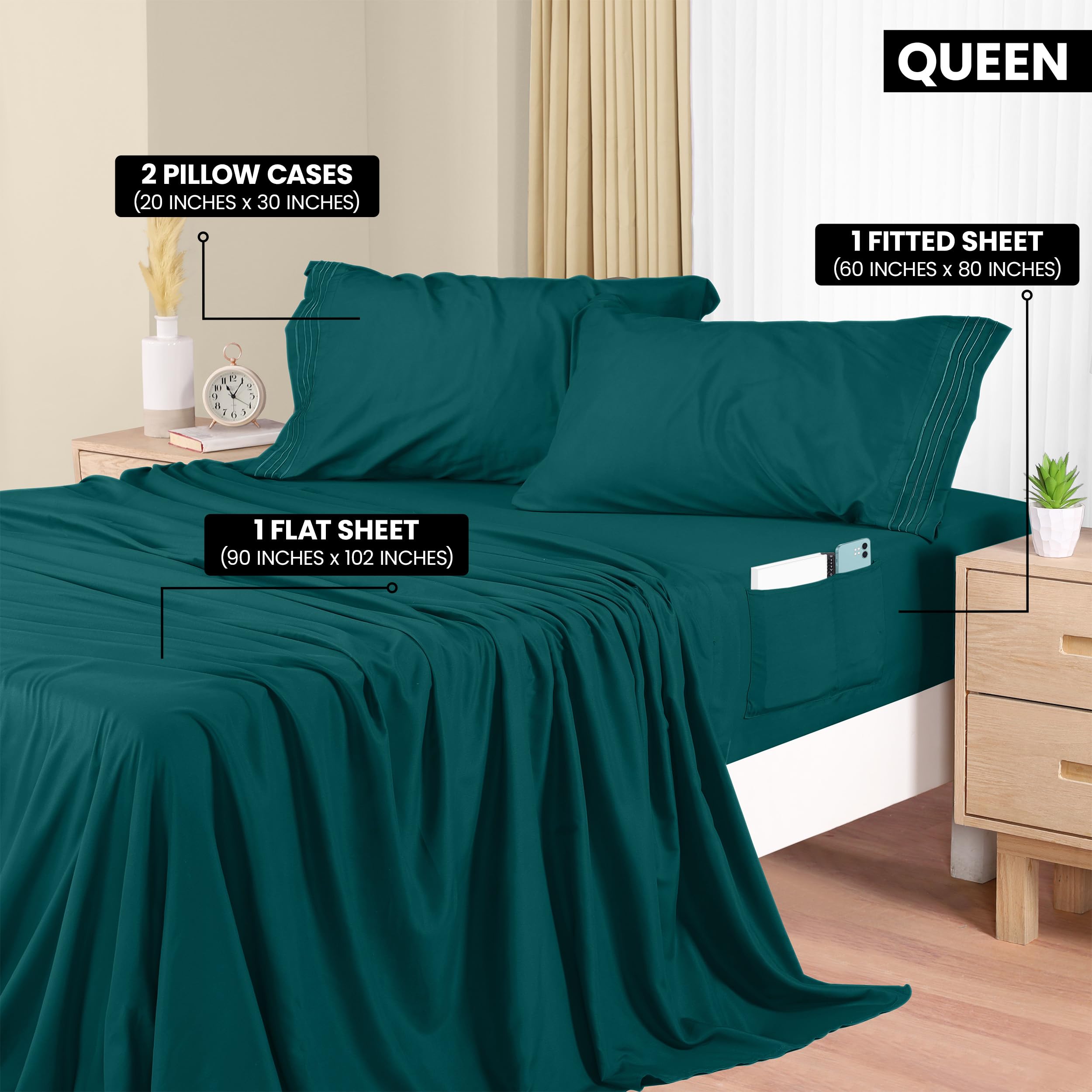 Foto 3 pulgar | Juego De Sábanas Utopia Bedding Queen De Microfibra, 4 Piezas, Color Verde Azulado - Venta Internacional.