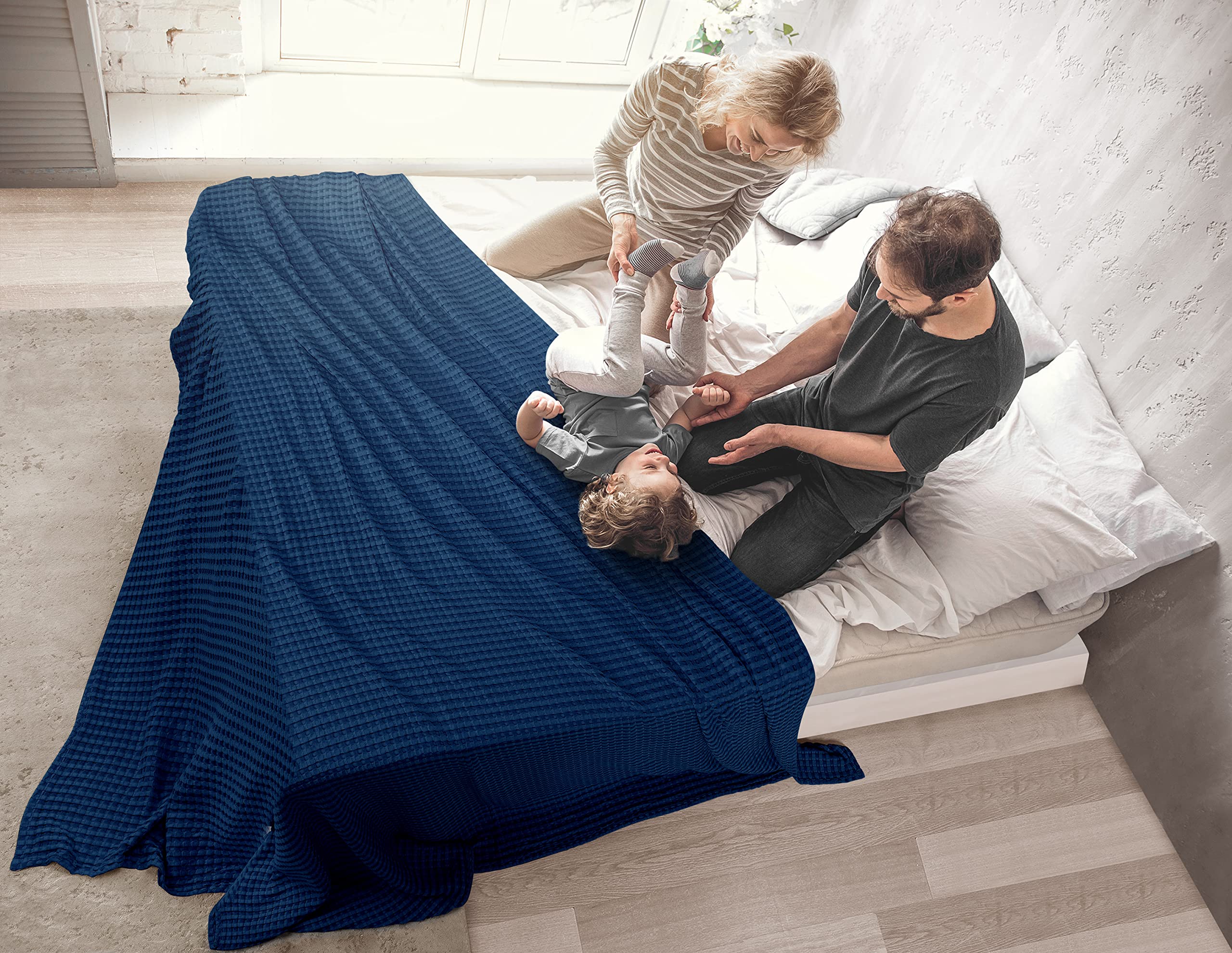 Foto 6 | Cobija GofremAlgodón Azul Marino Completo - Venta Internacional