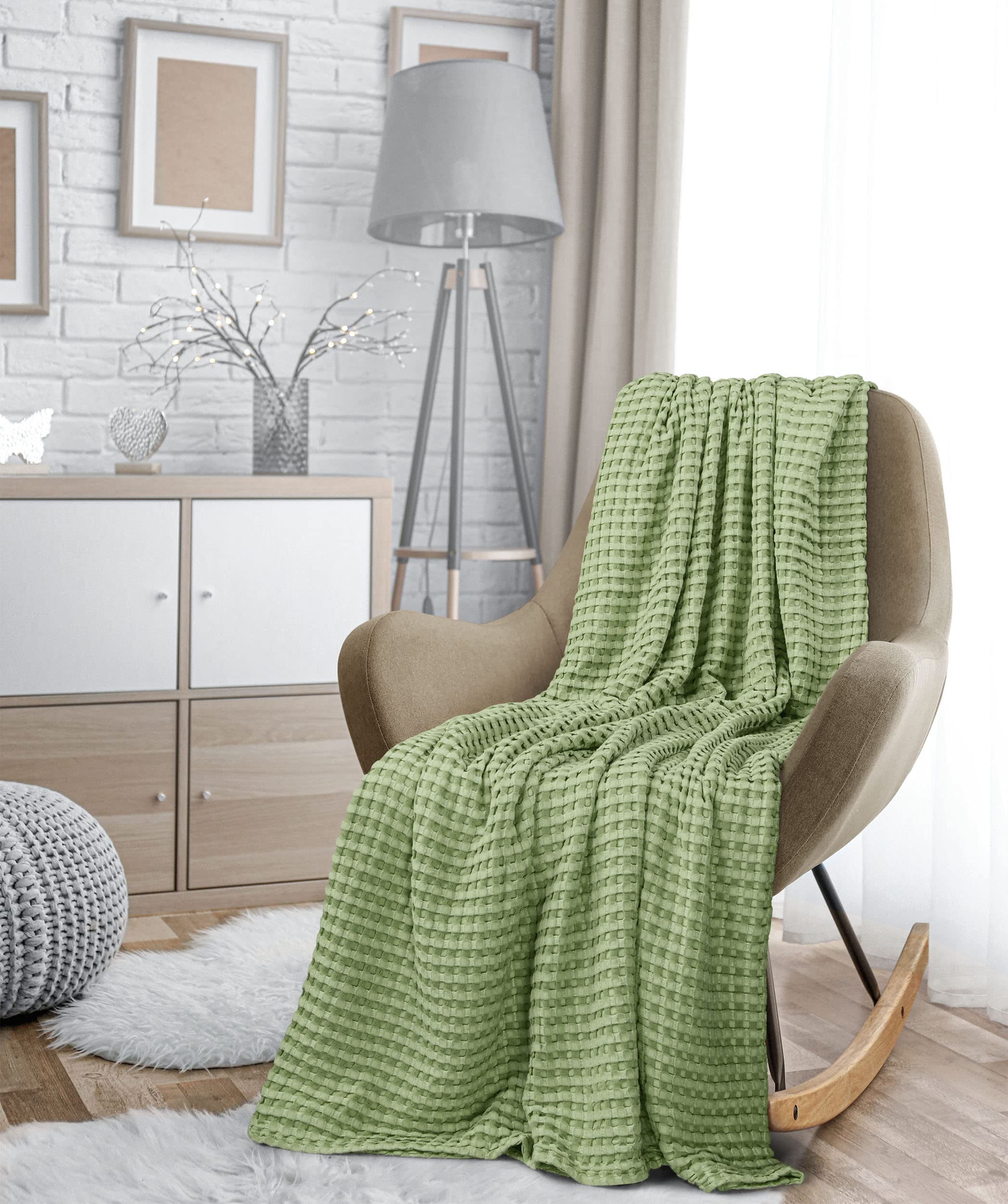 Foto 7 pulgar | Cobija Blanket Utopia Gofre Algodón Verde Salvia - Venta Internacional