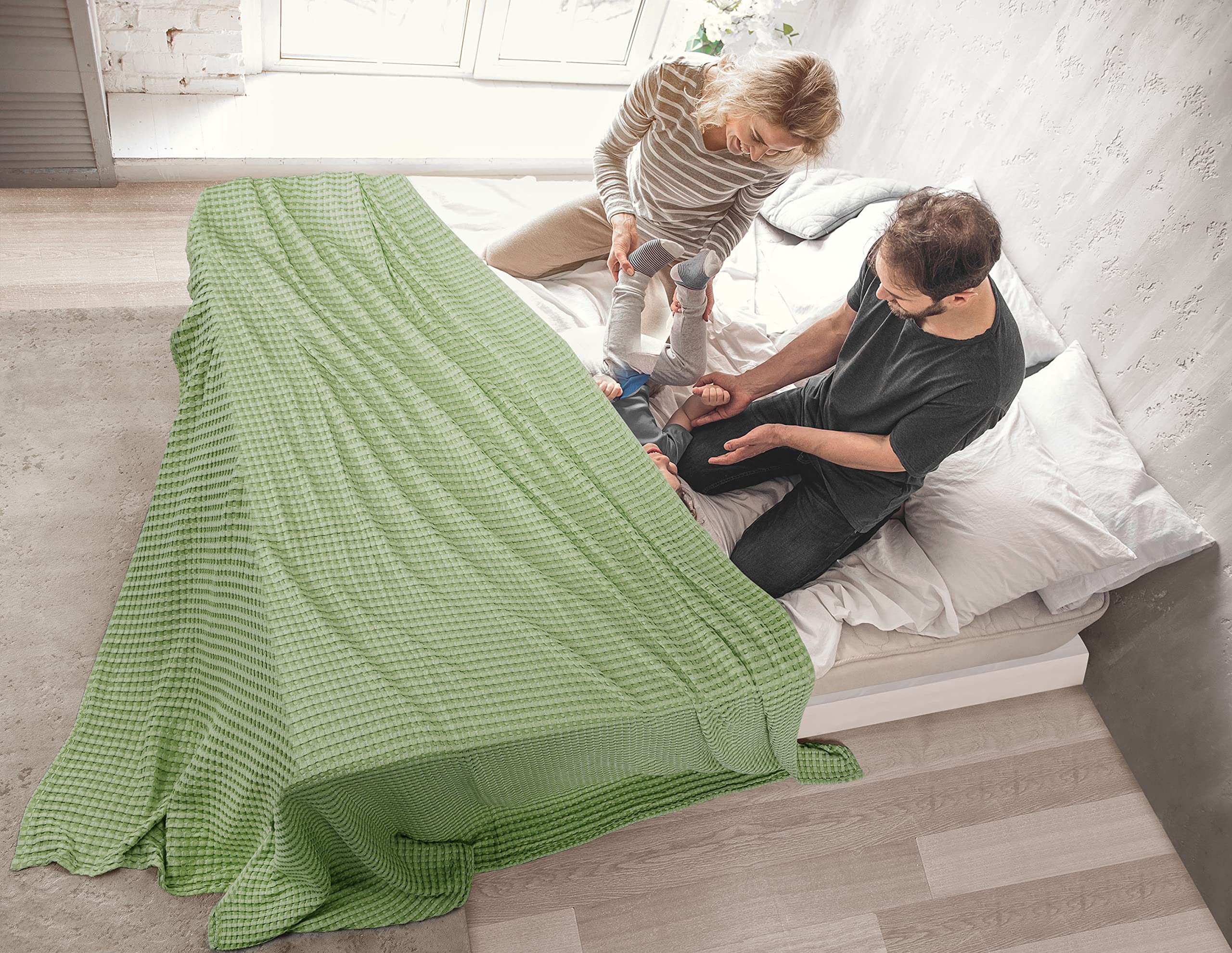 Foto 8 pulgar | Cobija Blanket Utopia Gofre Algodón Verde Salvia - Venta Internacional