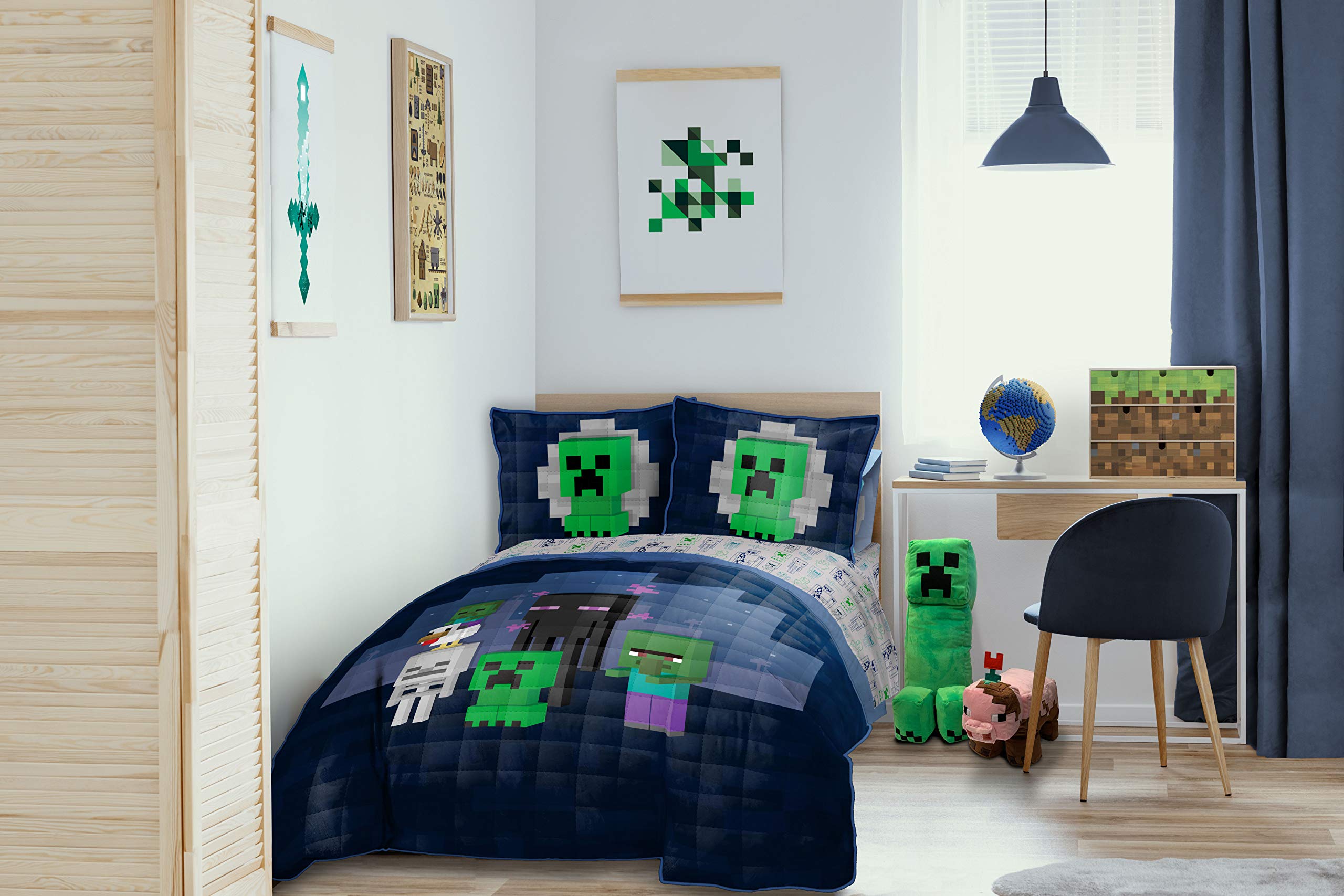 Foto 3 pulgar | Set De Colcha Y Funda Jay Franco Minecraft Bad Night Full/queen - Venta Internacional.