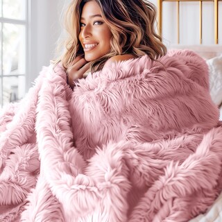 Foto 2 | Manta De Cama De Color Rosa Suave, Tamaño King Size, Esponjosa Y Peluda Para Invierno - Venta Internacional.