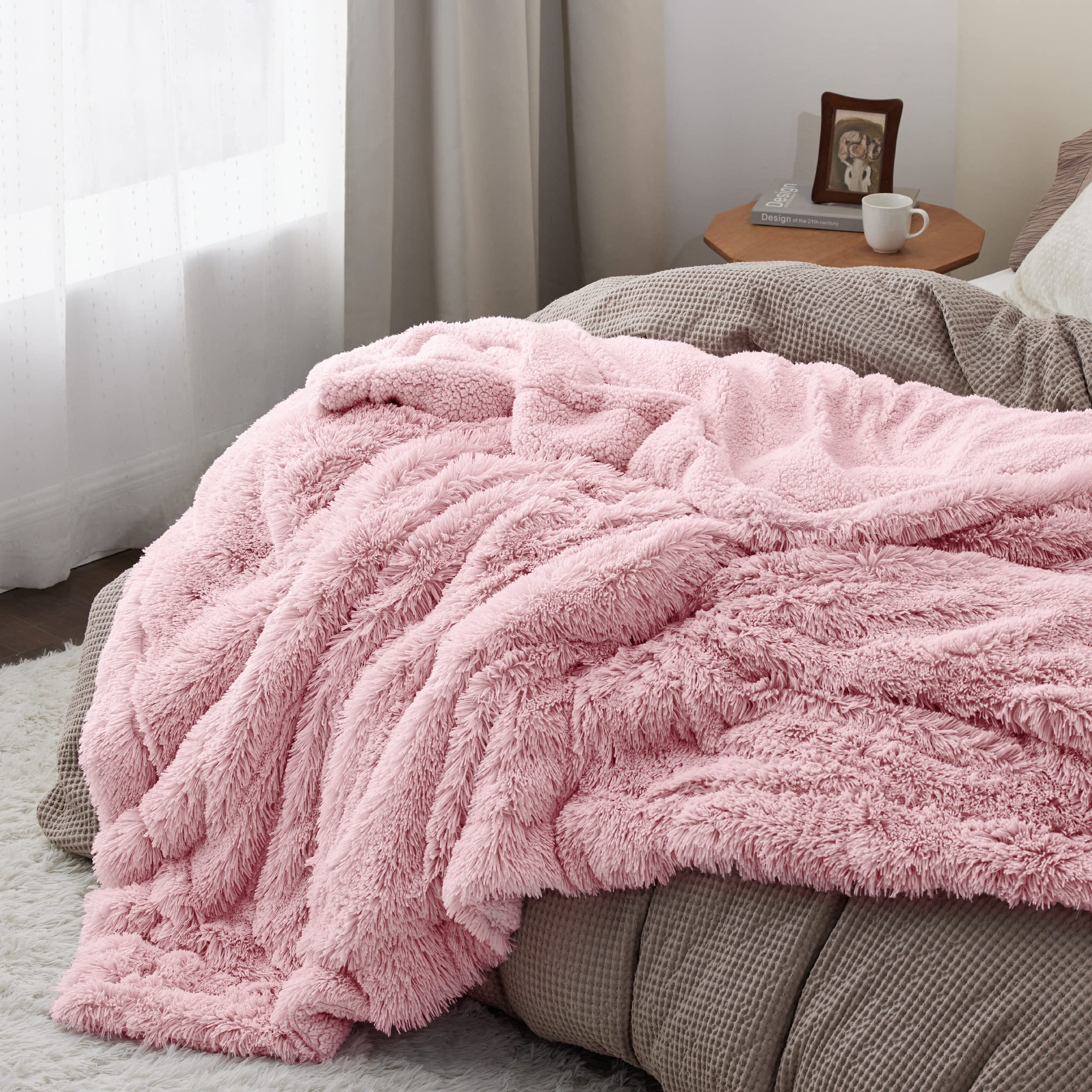 Foto 4 pulgar | Manta De Cama De Color Rosa Suave, Tamaño King Size, Esponjosa Y Peluda Para Invierno - Venta Internacional.