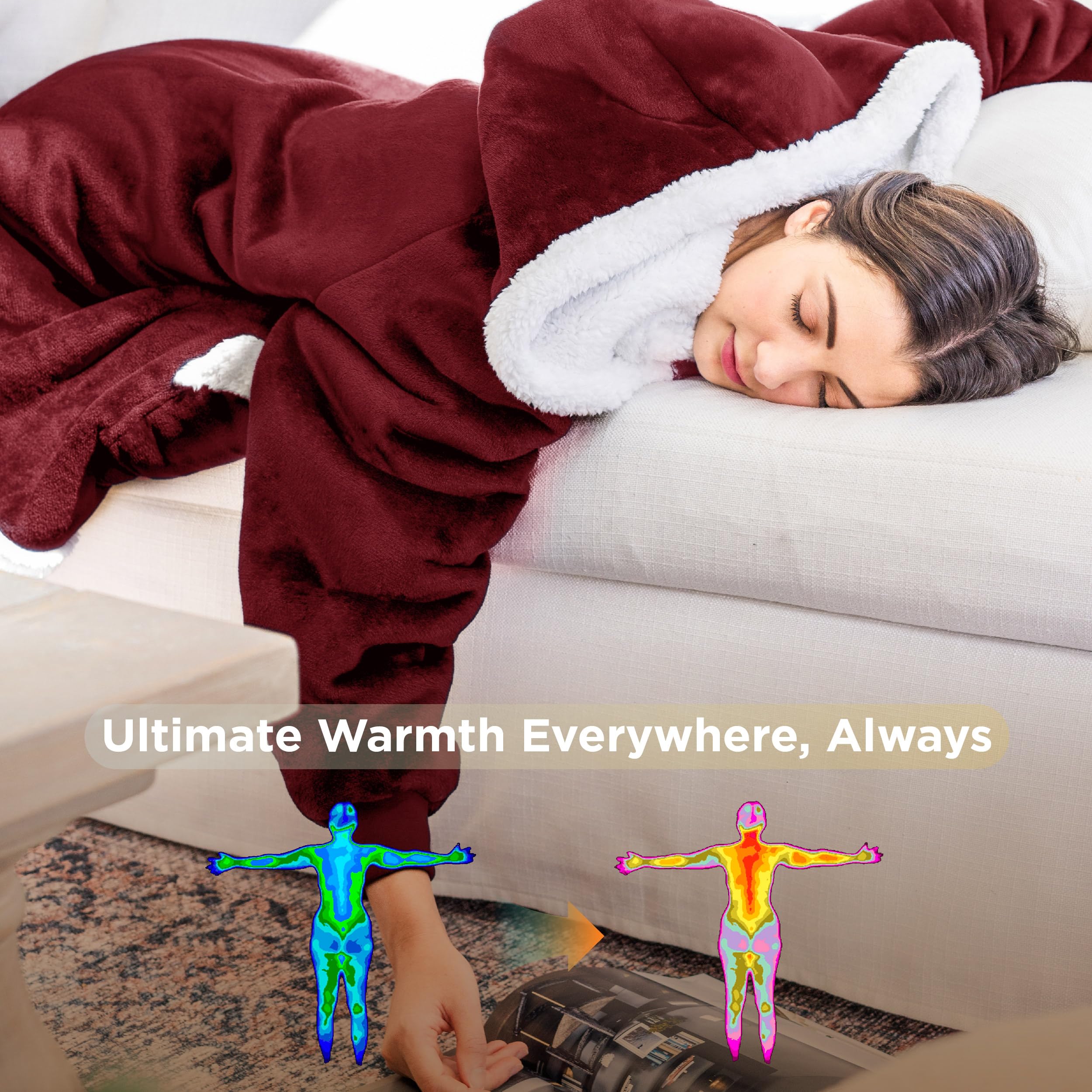 Foto 4 | Colcha Con Capucha Para Adultos Y Niños, Color Burdeos (s) - Venta Internacional.