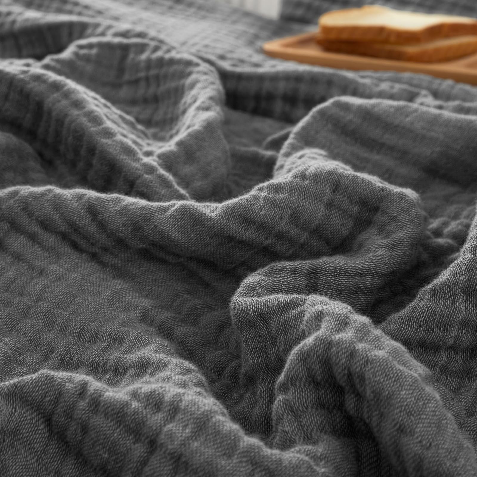 Manta Phf De Muselina 100% Algodón, Tamaño King, 275 X 230 Cm, Color Negro Y Gris - Venta Internacional.